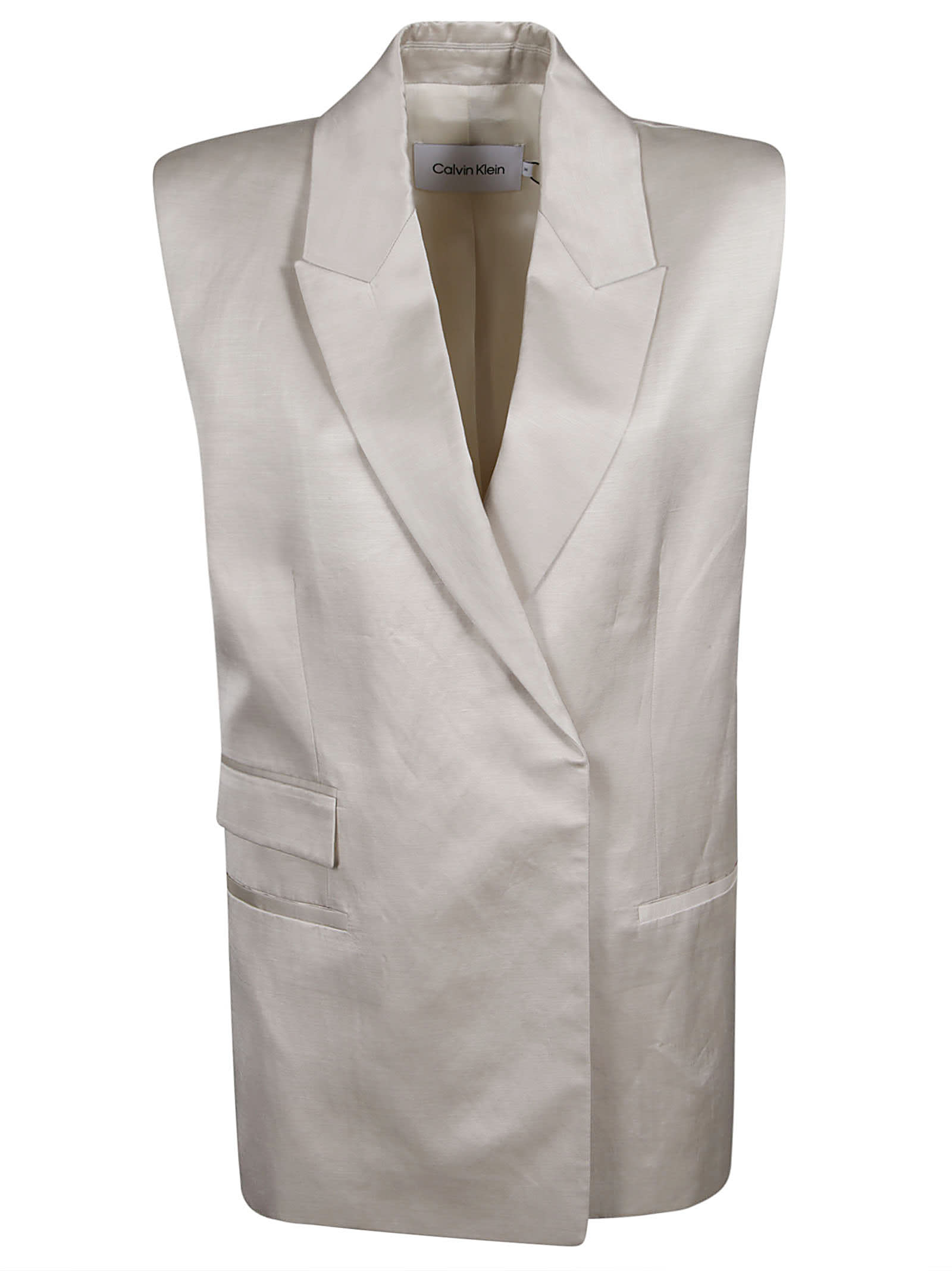 Shop Calvin Klein Shiny Viscose Tailored Vest Vest In Peyote