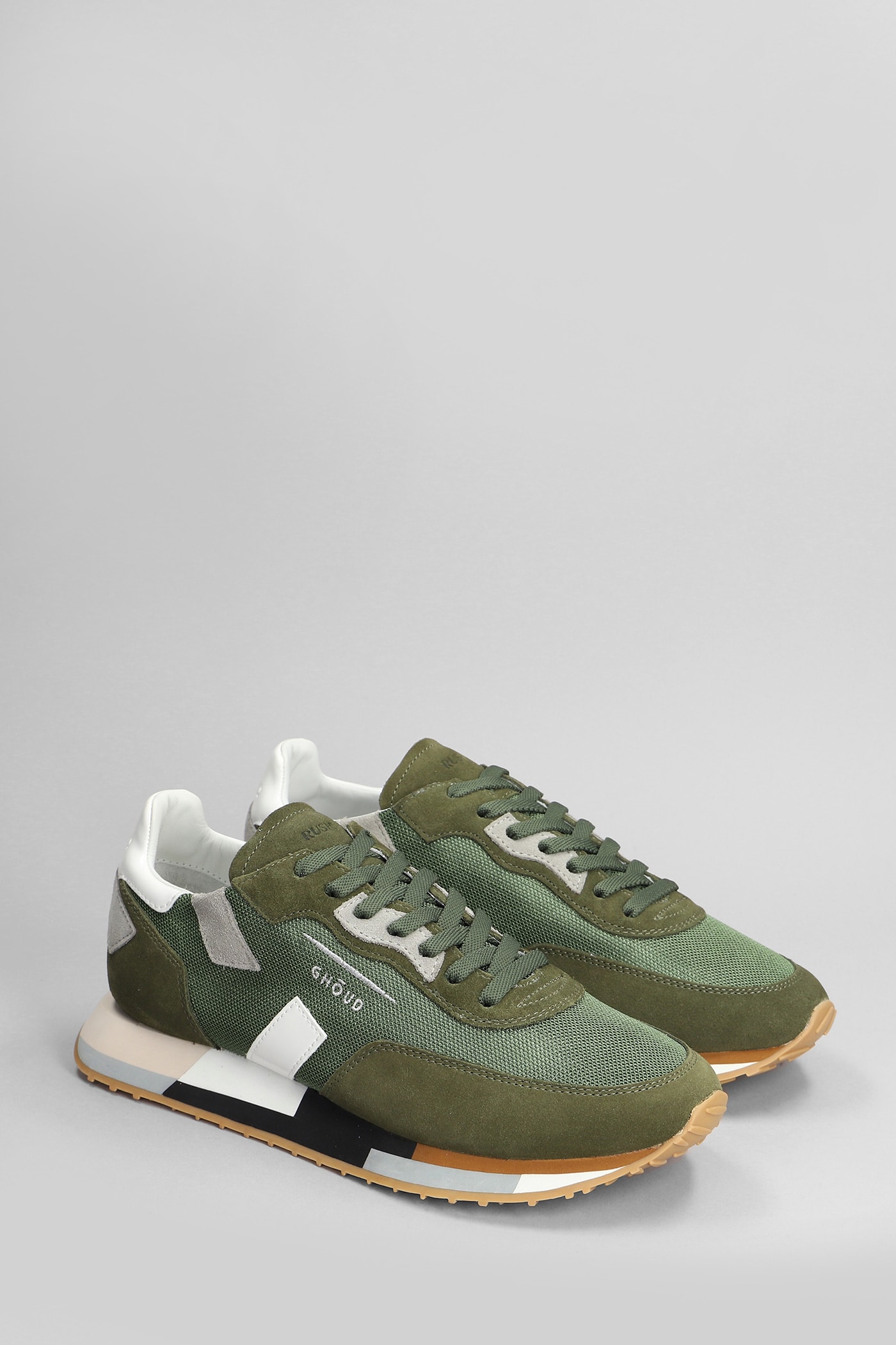 Shop Ghoud Rush Multi Sneakers In Green Suede And Fabric