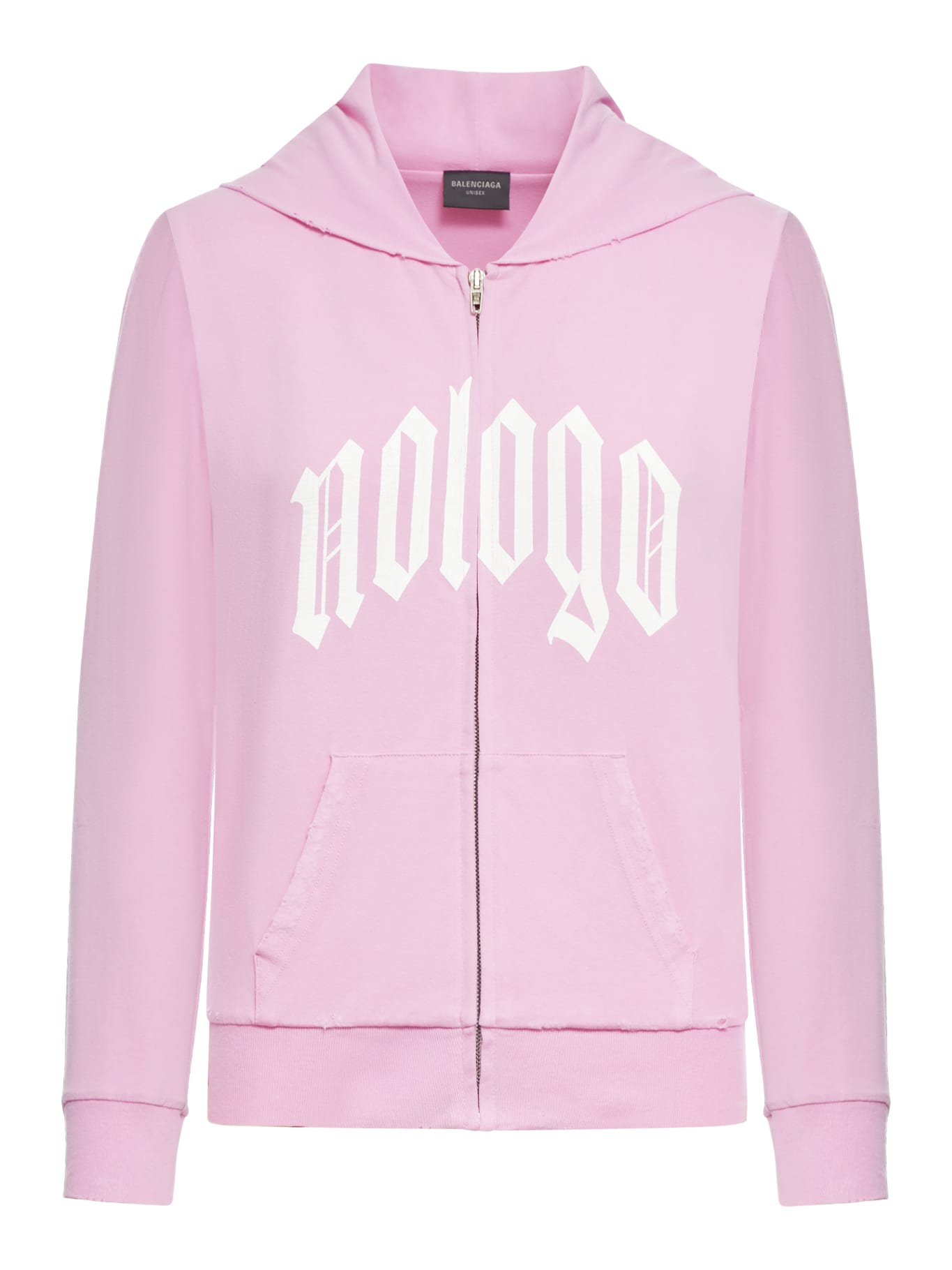 Shop Balenciaga Stretch Cotton Hoodie With Slogan Print In Light Pink White