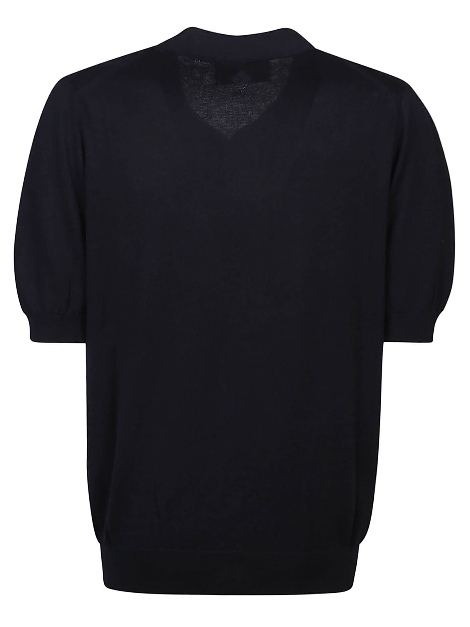 Shop Ballantyne Polo Neck Short Sleeve Sweater In Navy