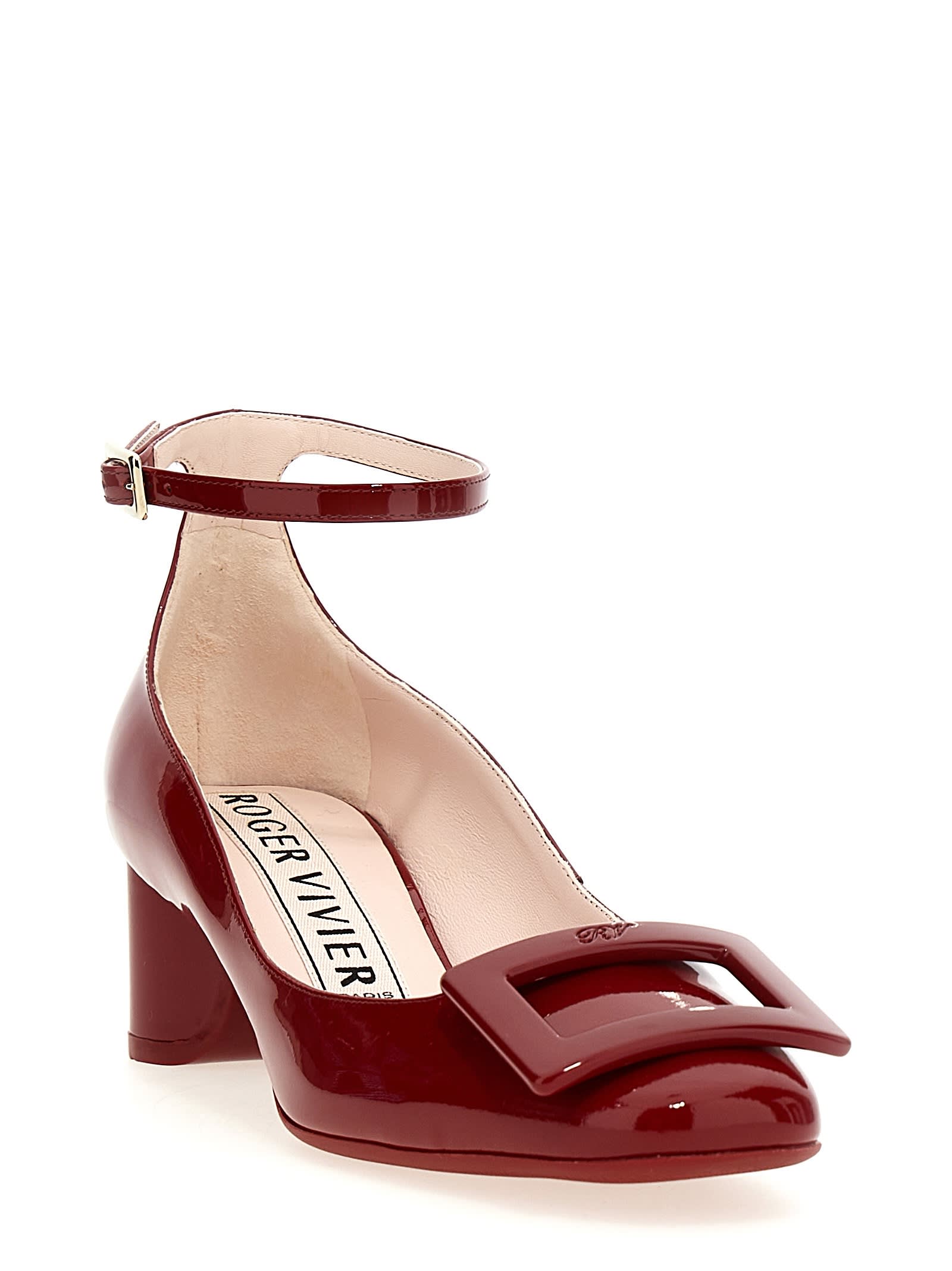 Roger Vivier Roundy Lacquered Ankle Strap Dec 45 Pumps In Red
