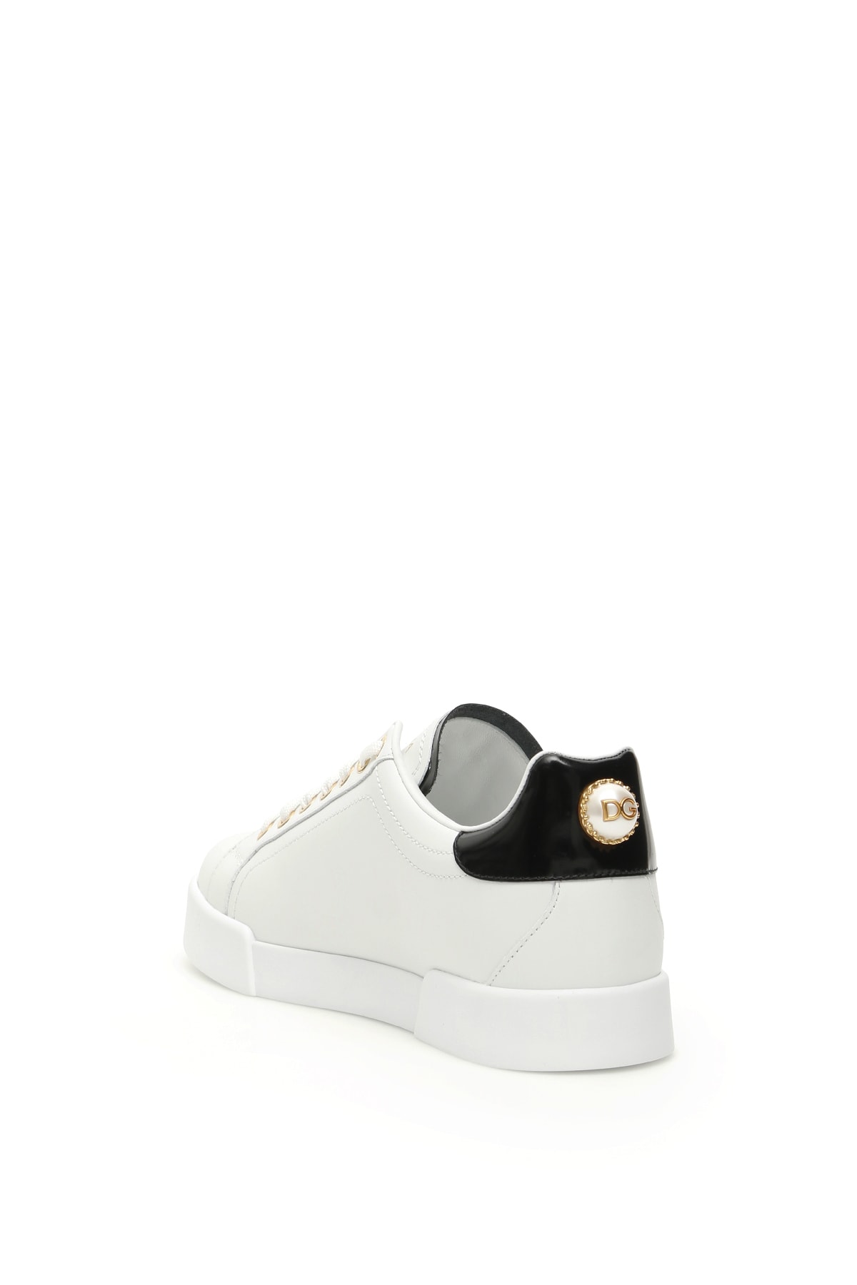 Shop Dolce & Gabbana Portofino Leather Sneakers Dg Pearl In Bianco Oro