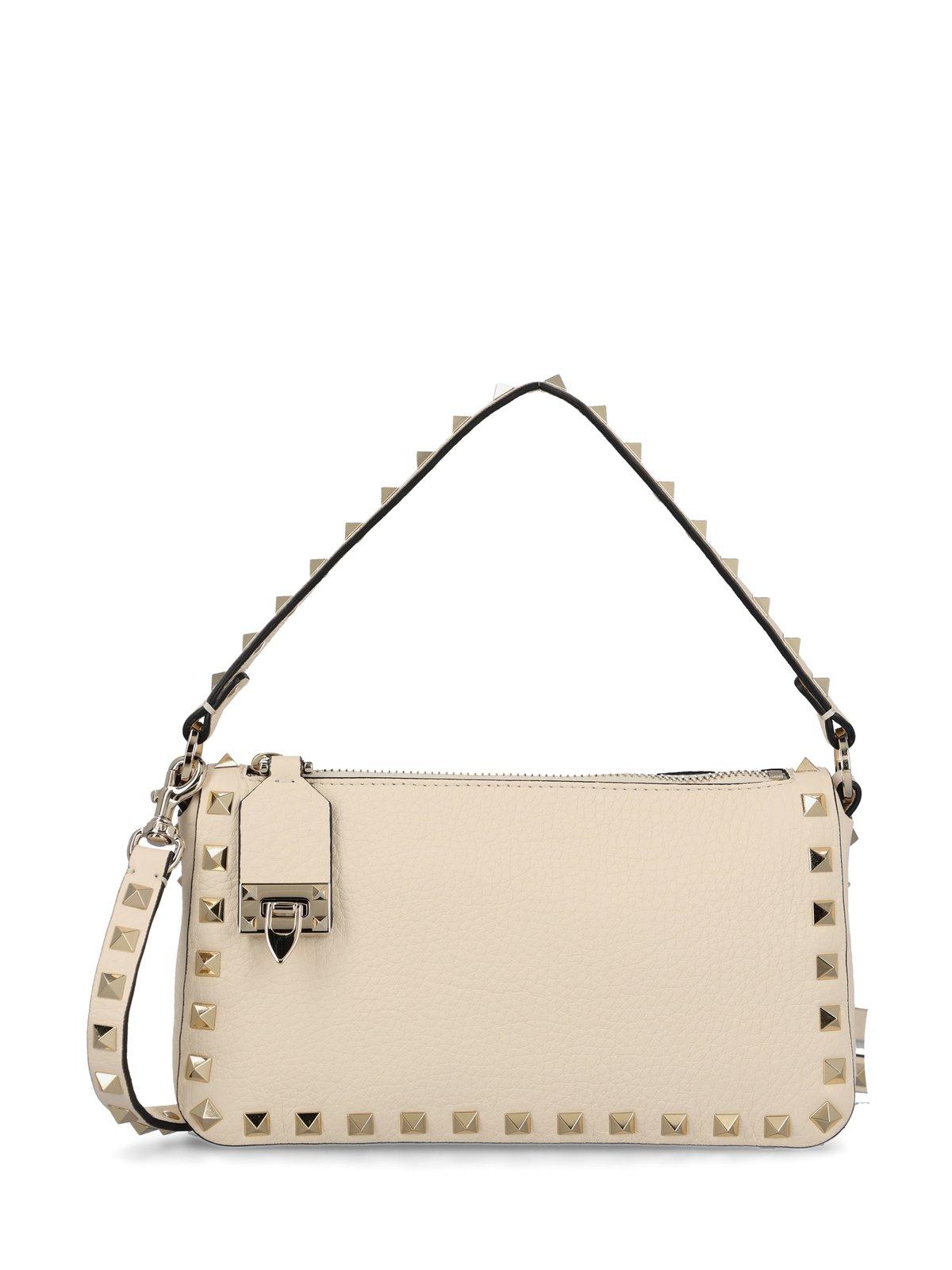 Shop Valentino Garavani Rockstud Zip-up Tote Bag In White