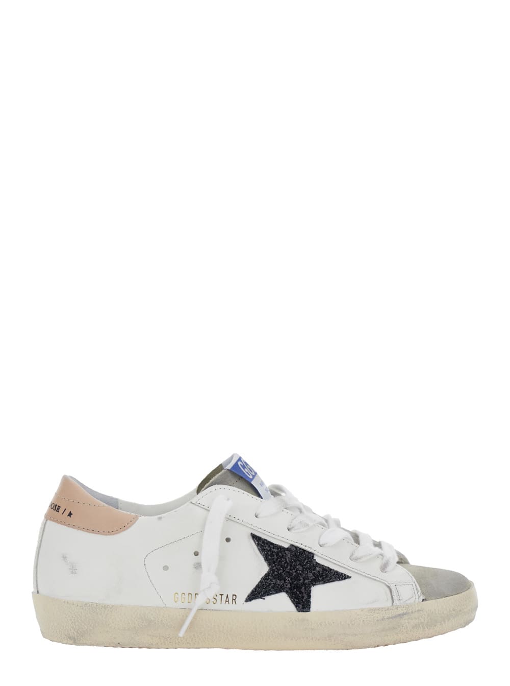 Golden Goose Superstar White Low Top Sneakers With Glittered Star Patch And Laminated Heel With Logo Lettering In