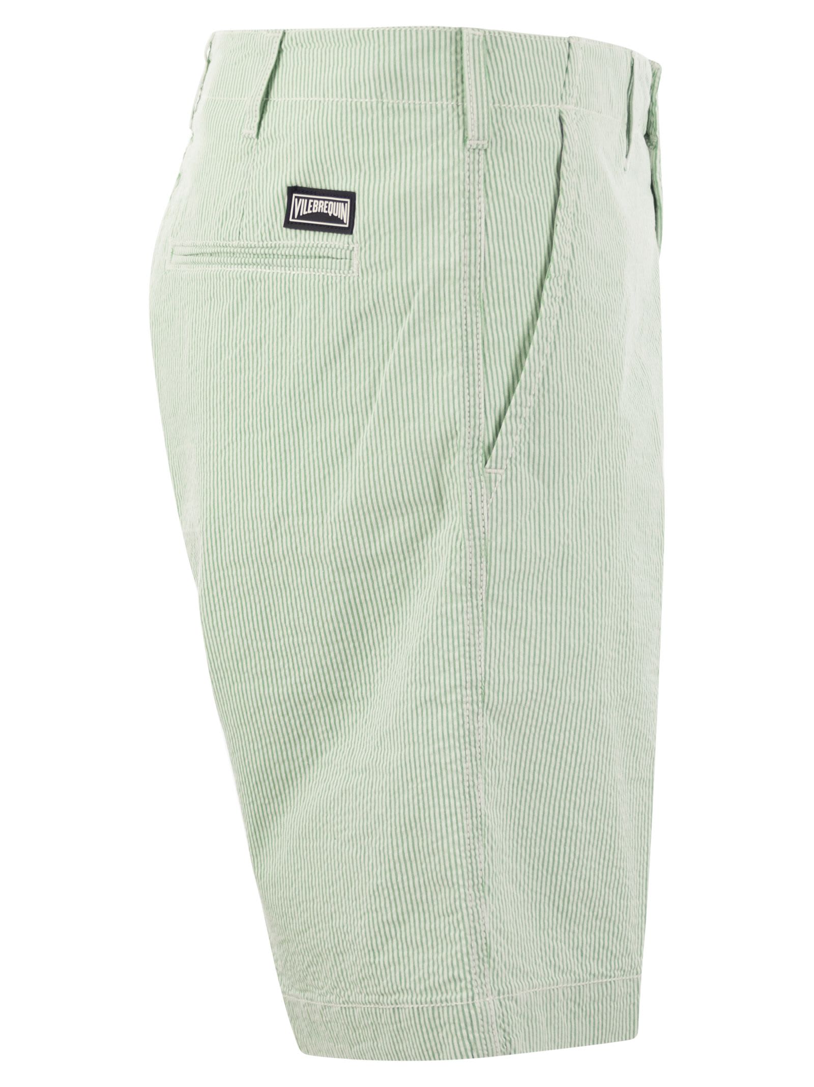 Shop Vilebrequin Micro Striped Cotton Bermuda Shorts In Green