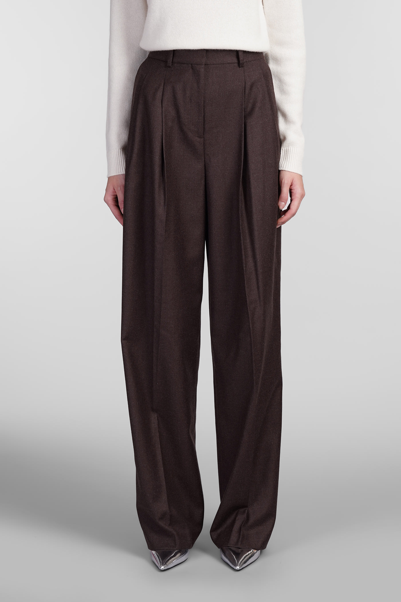 Shop Theory Pants In Brown Wool