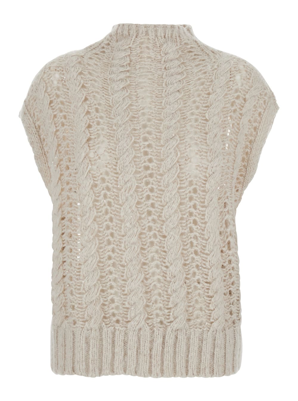 Antonelli Faustina Beige Sleeveless Crewneck Knit Vest In Wool Woman In Neutral