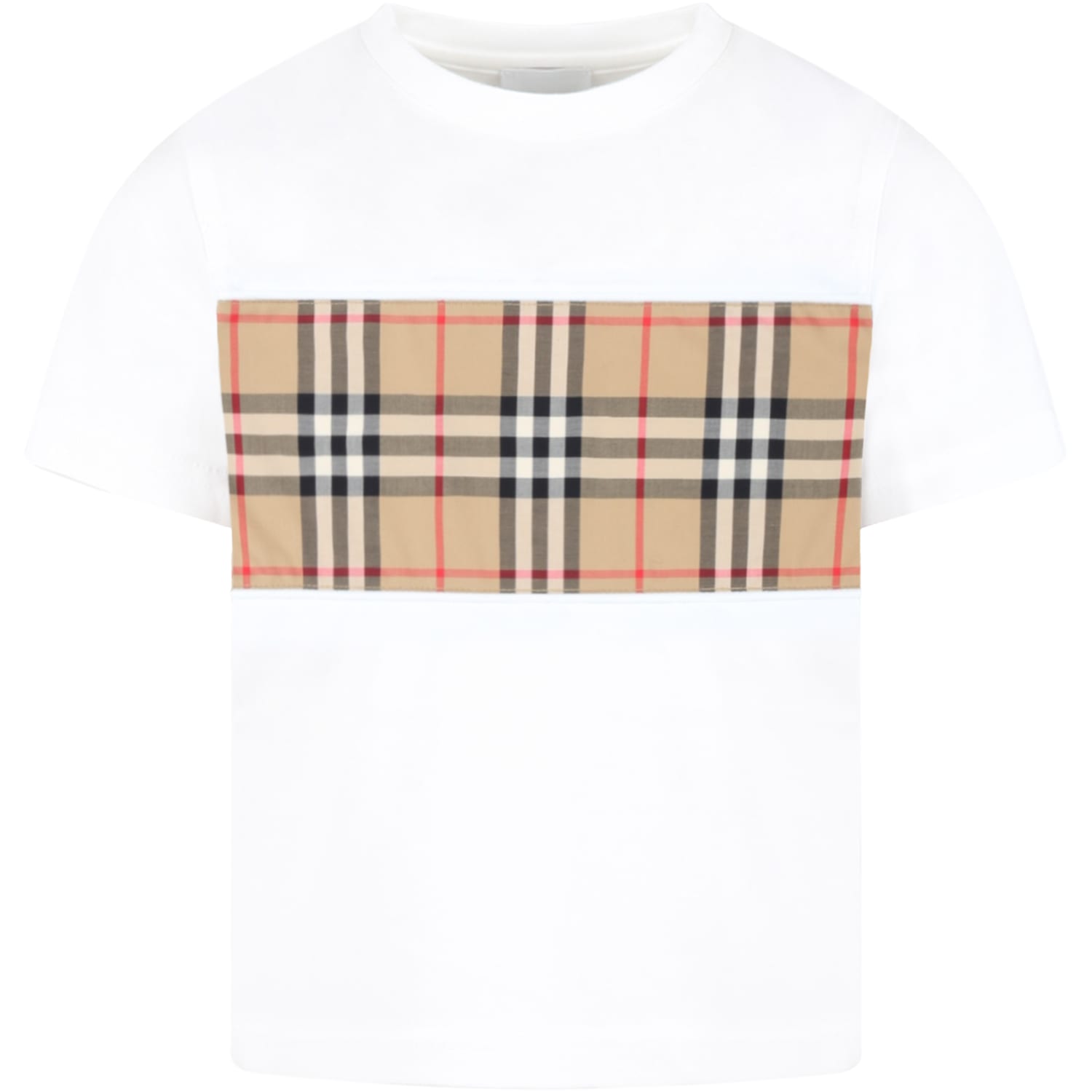 Burberry White T-shirt For Kids With Vintage Check