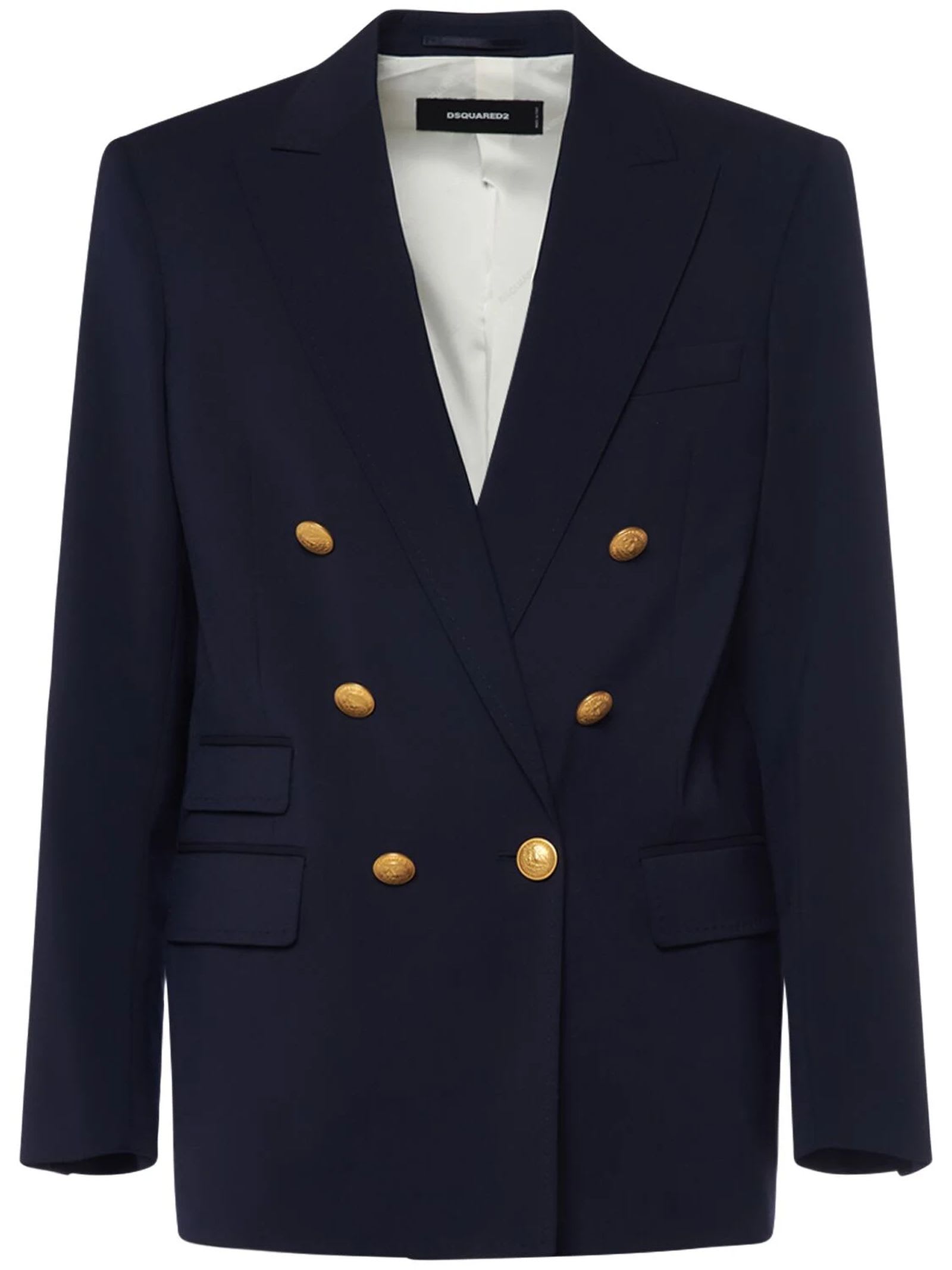 DSQUARED2 NAVY BLUE WOOL TWILL JACKET