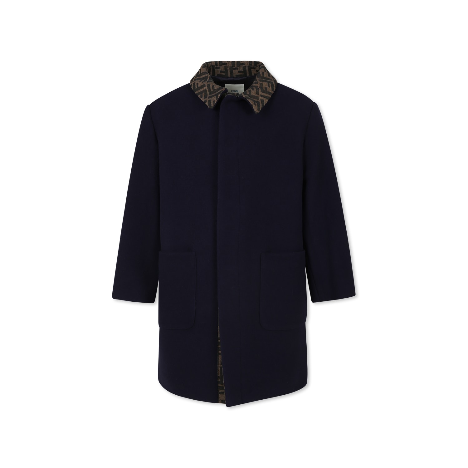 Fendi Blue Coat For Kids With Ff In Blue