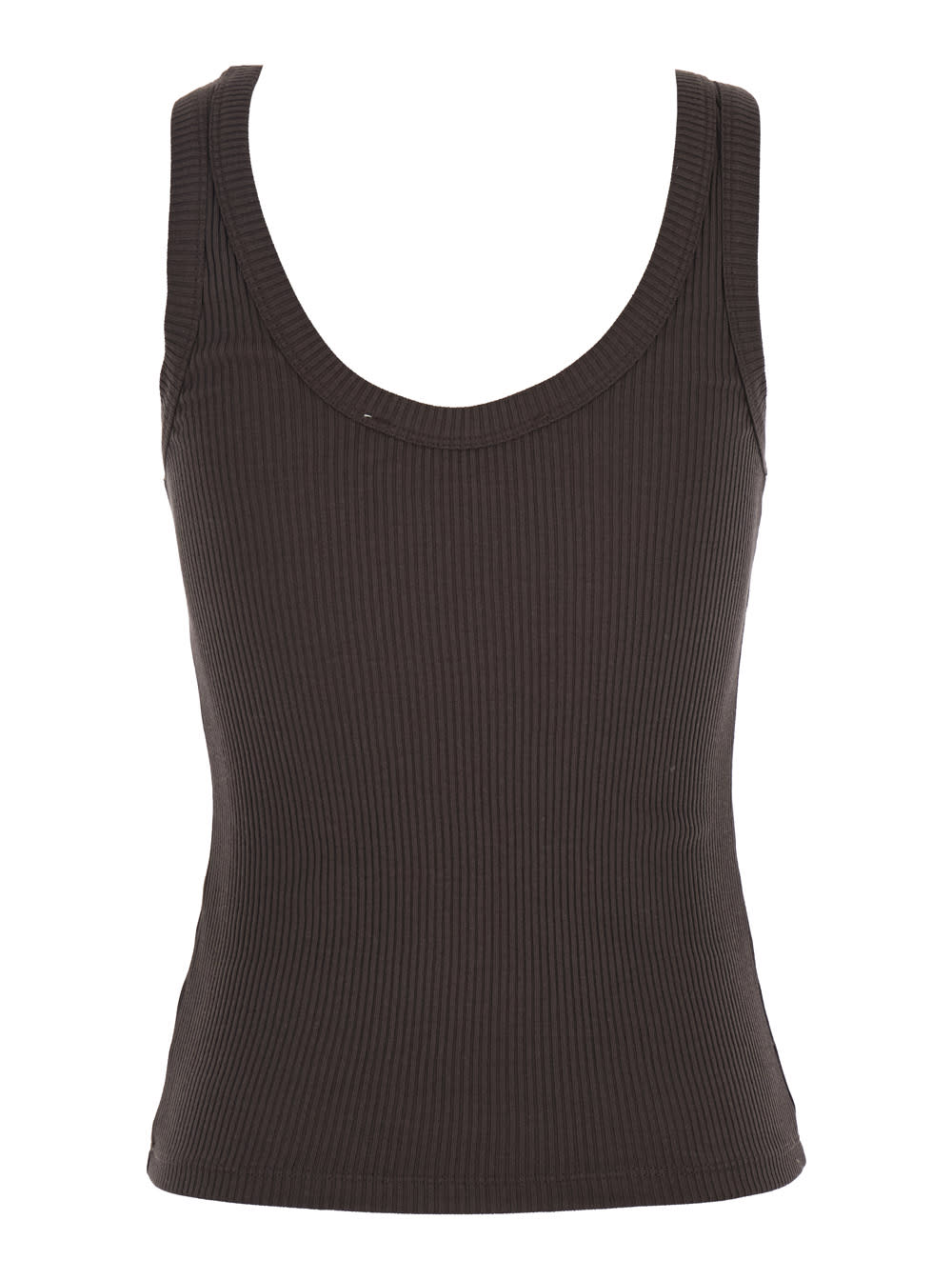 Shop Tela Brown Sleeveless Top With Round Neck And Ribbed Knit In Cotton Blend Woman