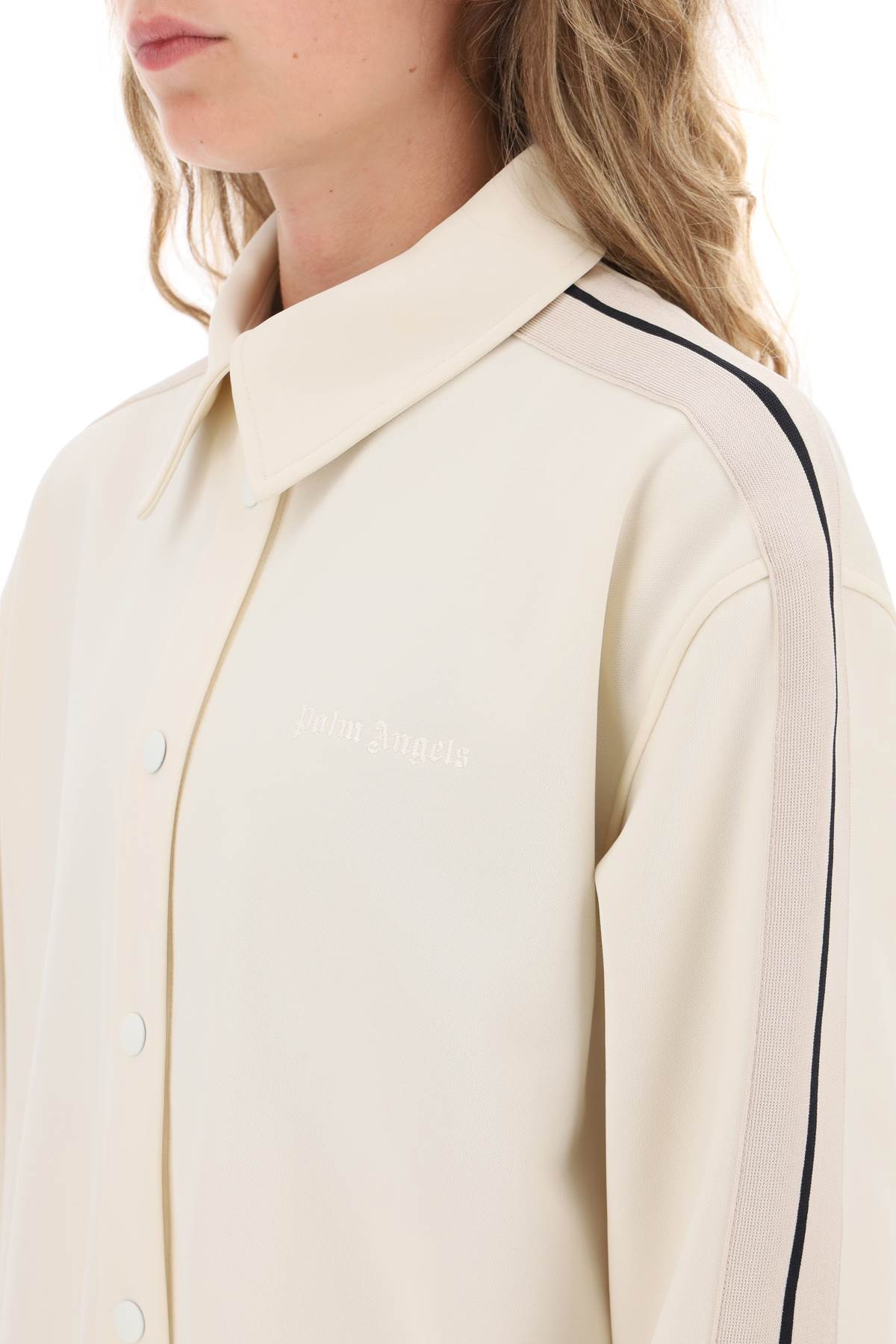 Palm Angels Track Shirt With Side Bands In Butter Off White (white)