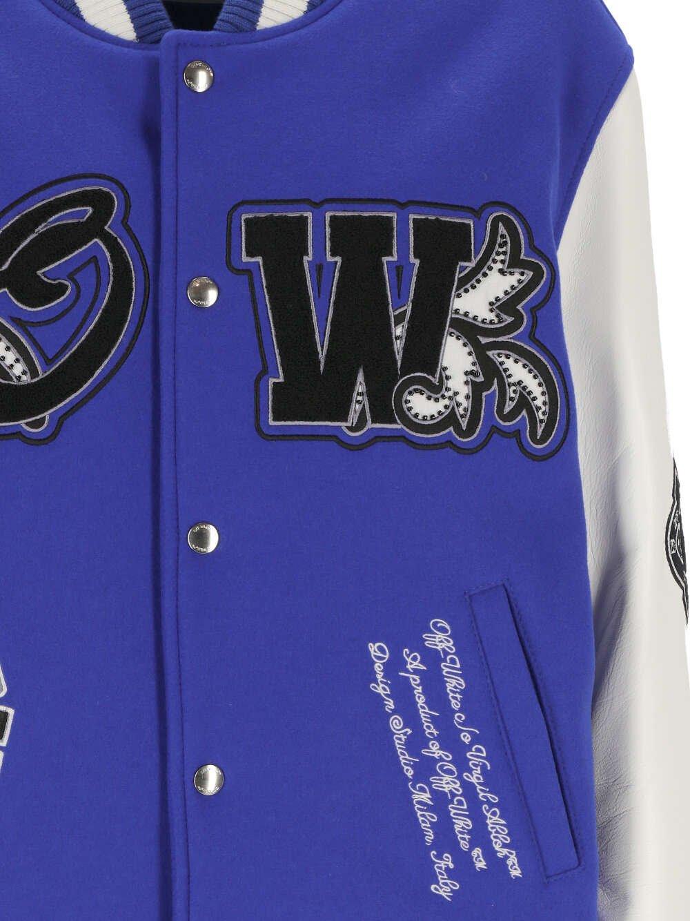 Shop Off-white Royal Buttoned Varsity Jacket In Blue/white
