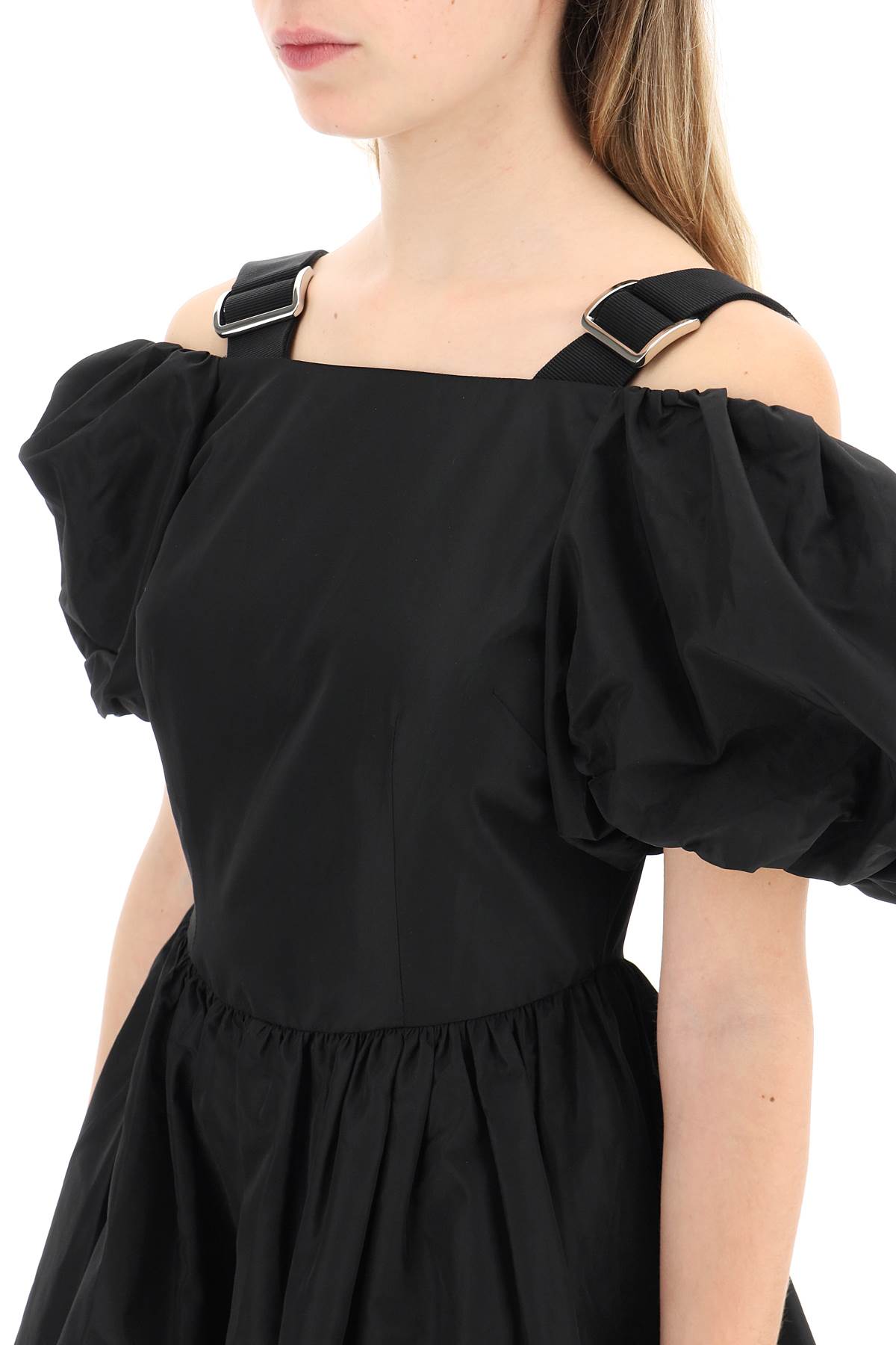 Shop Simone Rocha Off-the-shoulder Taffeta Mini Dress With Slider Straps In Black (black)