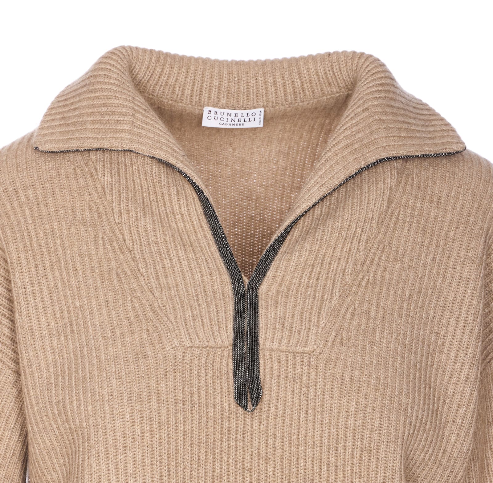 Brunello Cucinelli Sweater With Monile Detail In Nude