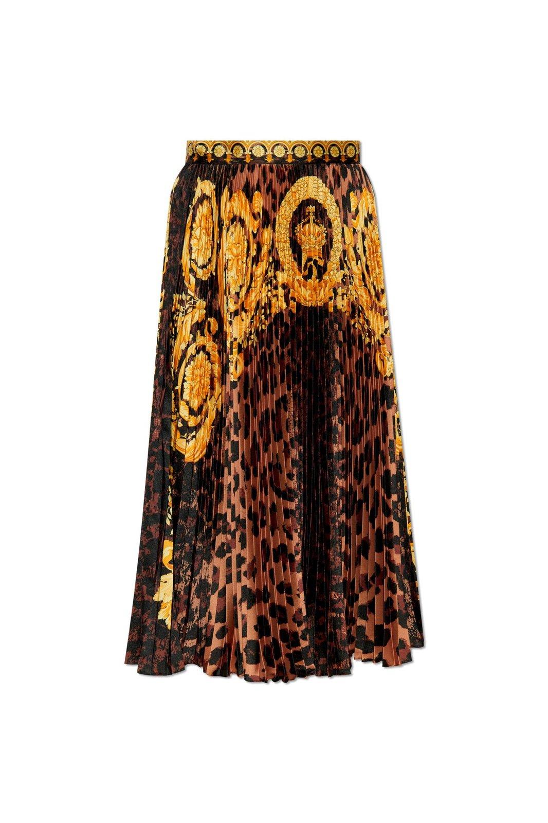 Wild Barocco-printed High-waist Pleated Mini Skirt