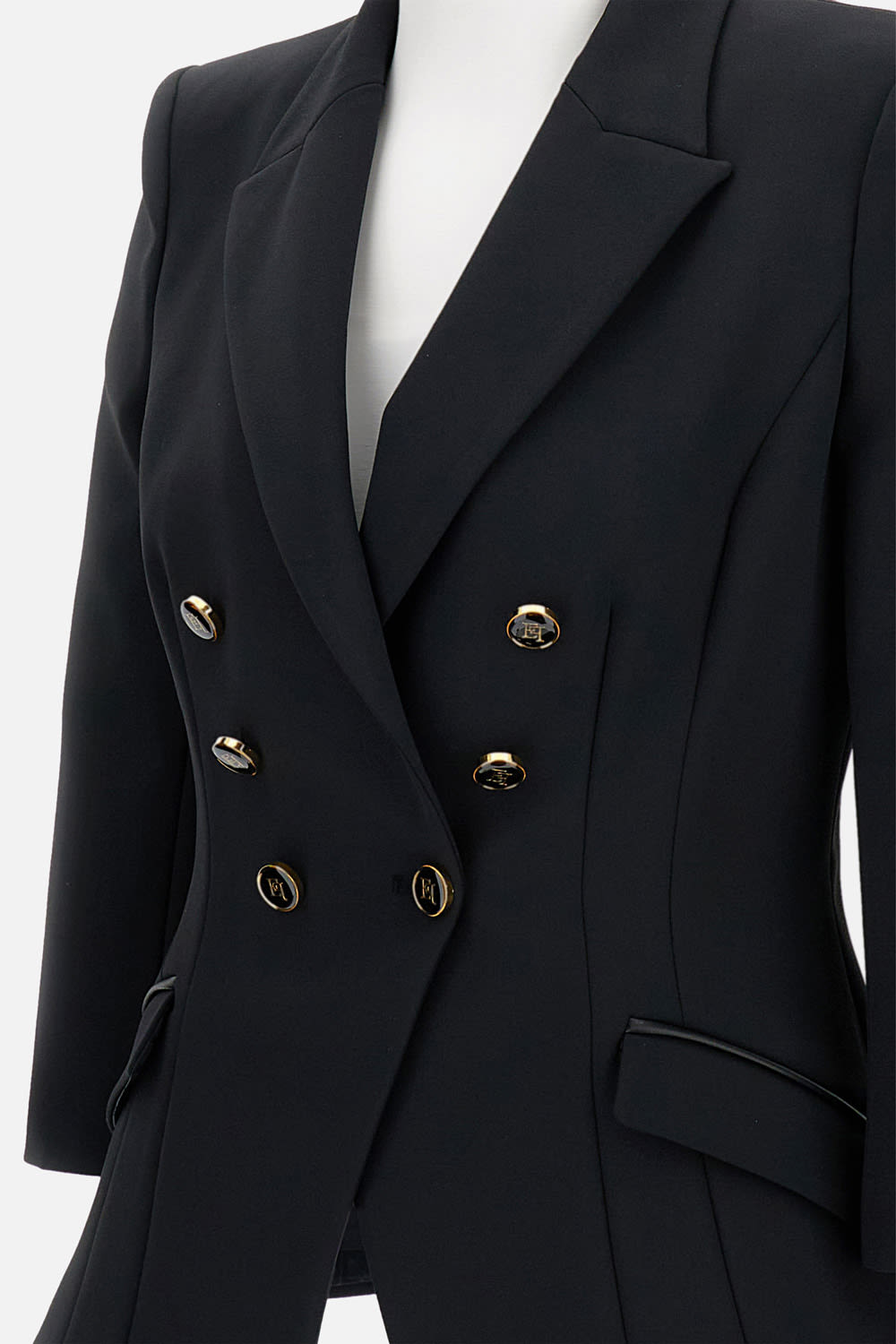 Elisabetta Franchi Tailored Blazer With Padded Shoulders And Peak Lapels In Black