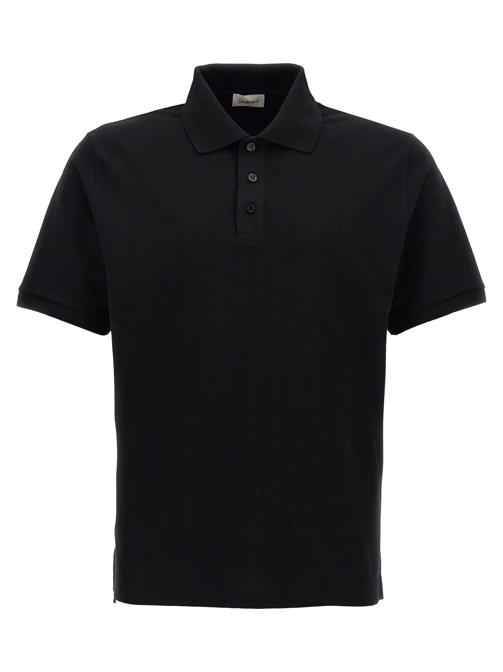 Shop Saint Laurent Logo Embroidery Polo Shirt In Black