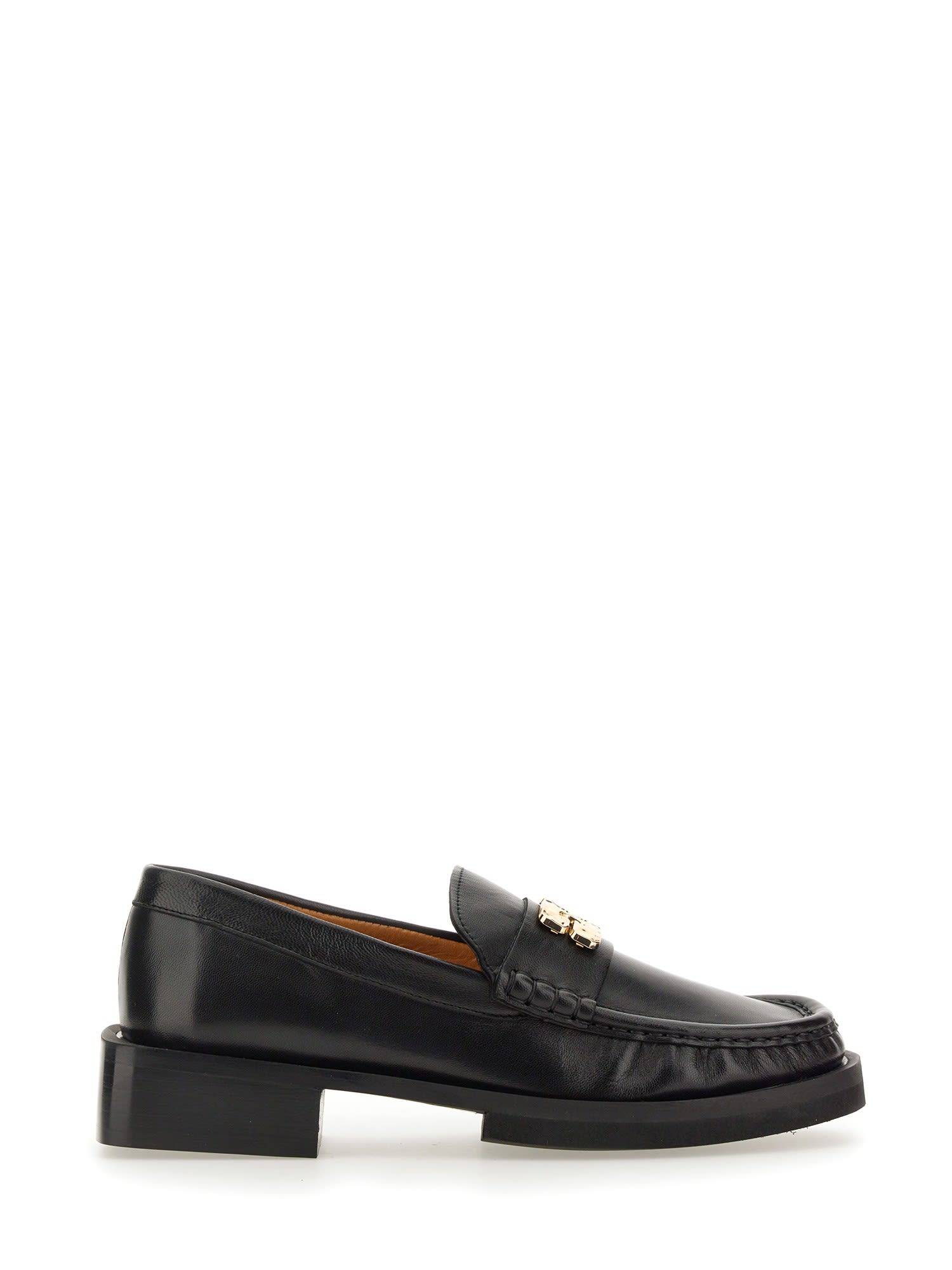 Shop Ganni Loafer With Butterfly Logo In Black