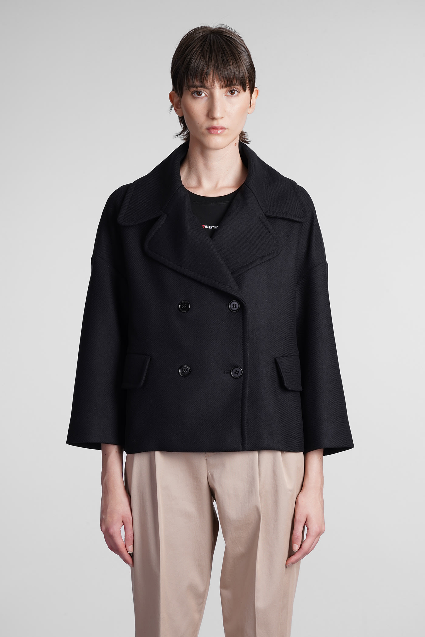 RED Valentino Coat In Black Wool