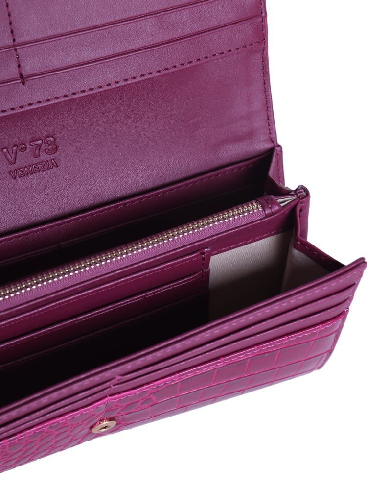 Shop V73 Perla Wallet With Crocodile Print In Fuchsia