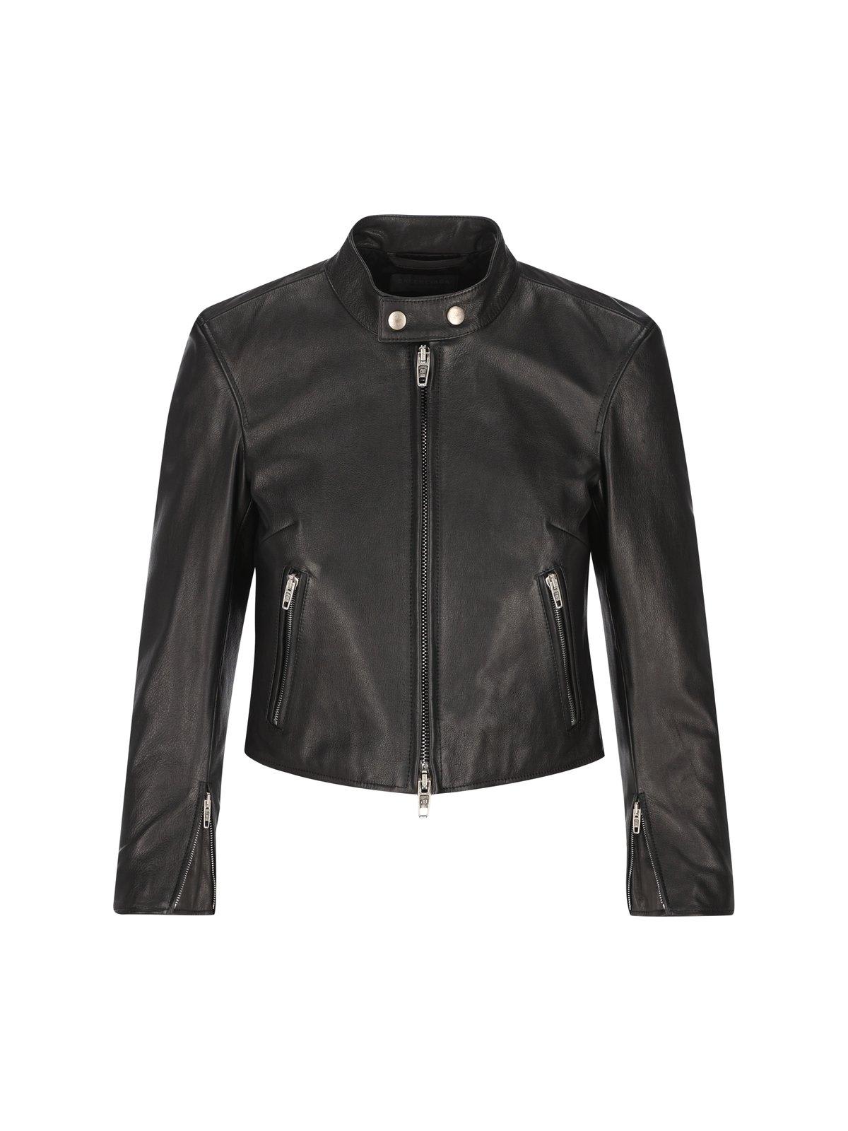 Shop Balenciaga Racer Leather Jacket In Black