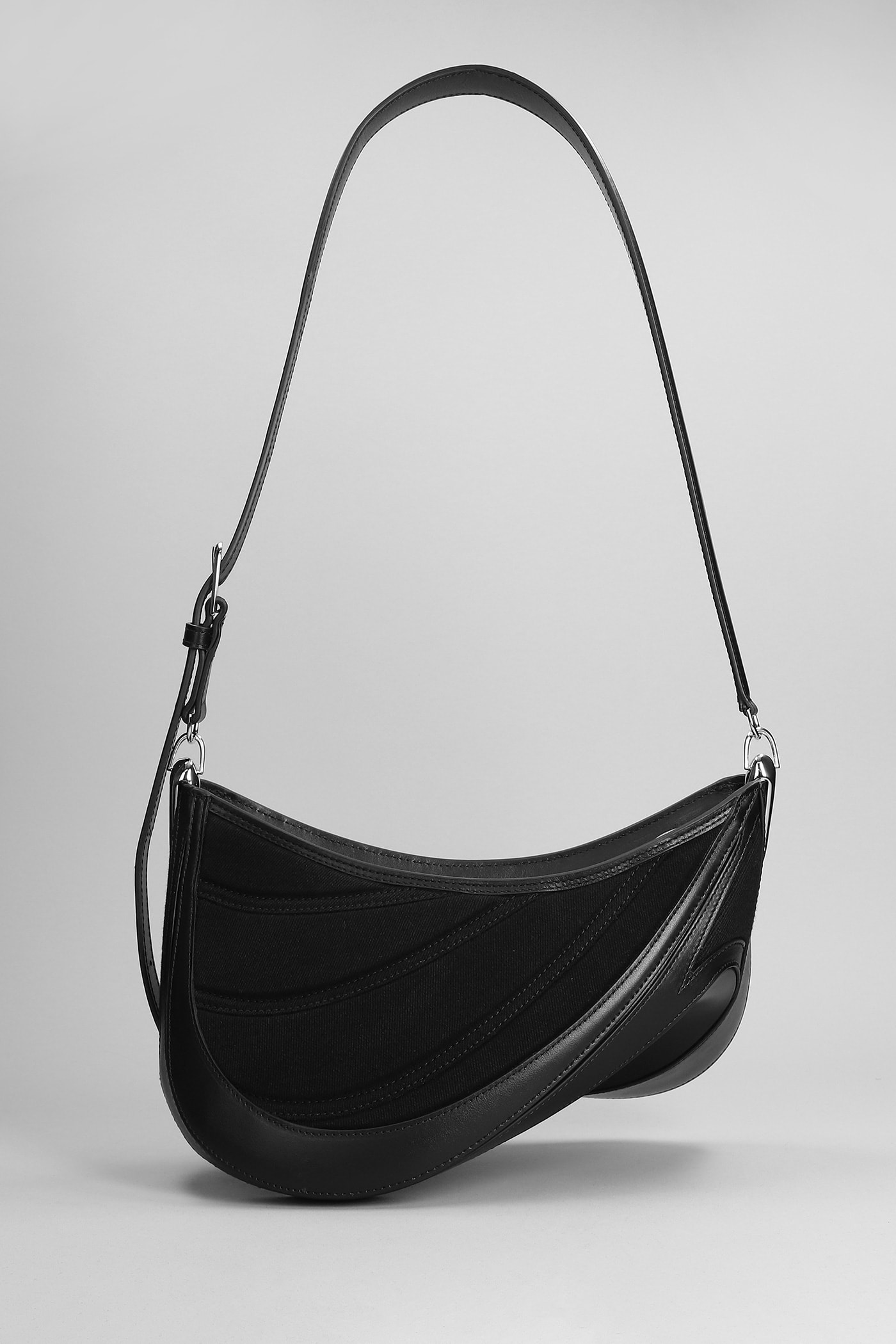 Shop Mugler Shoulder Bag In Black Leather And Fabric