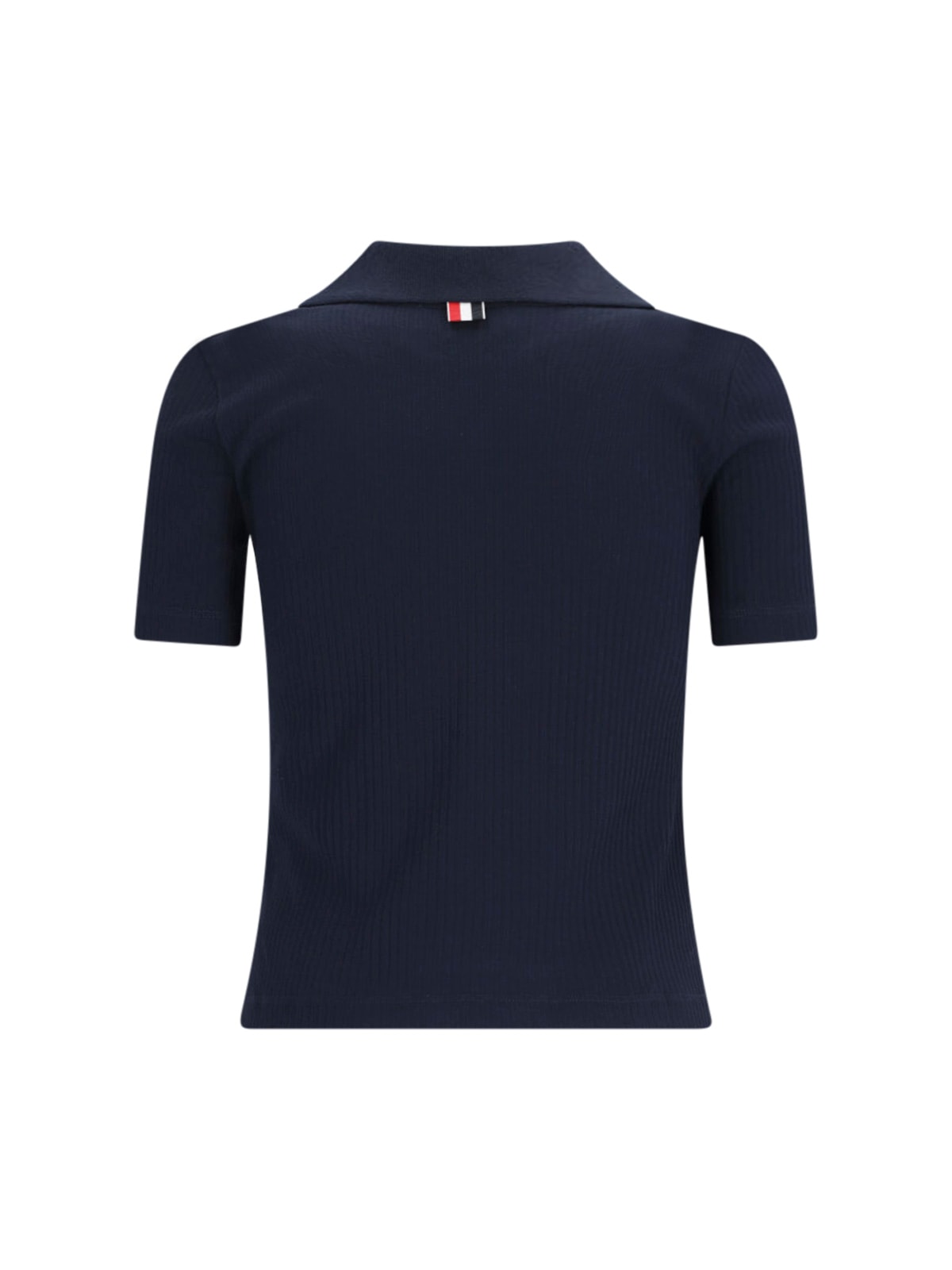 Shop Thom Browne Three Stripes Knit Polo Shirt In Blue