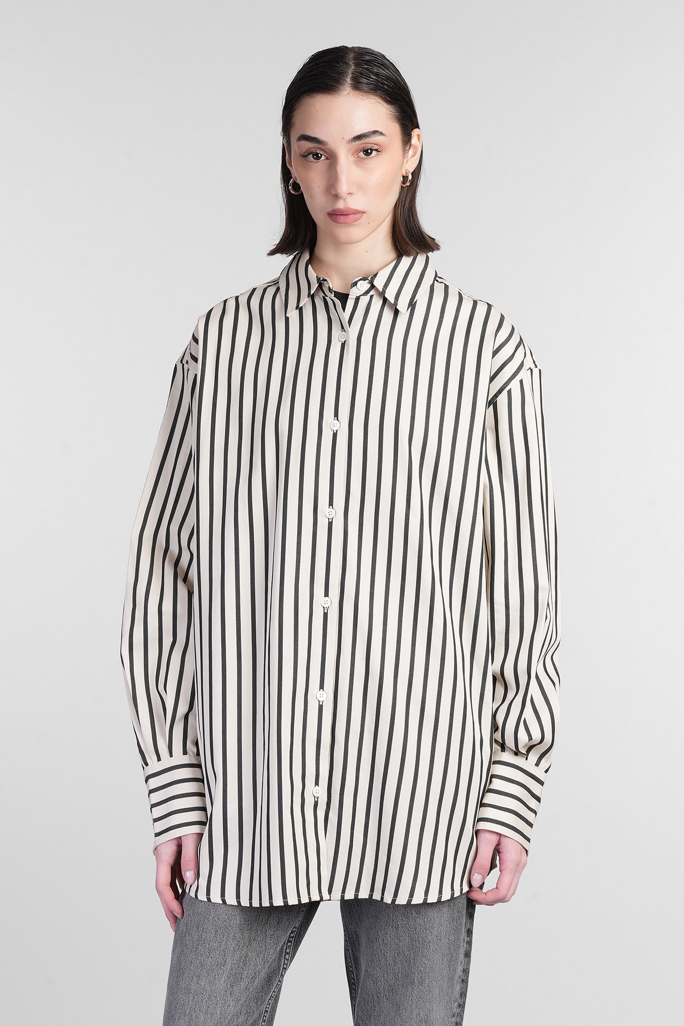 Shop Anine Bing Plaza Shirt In Beige Cotton