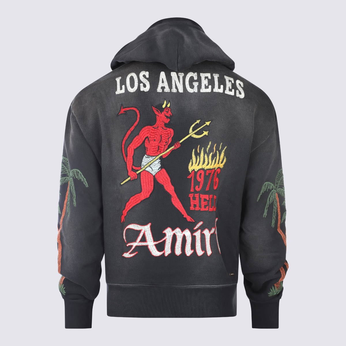 Amiri Hooded Sweatshirt With Front Pocket And Palm Tree Motif In Black