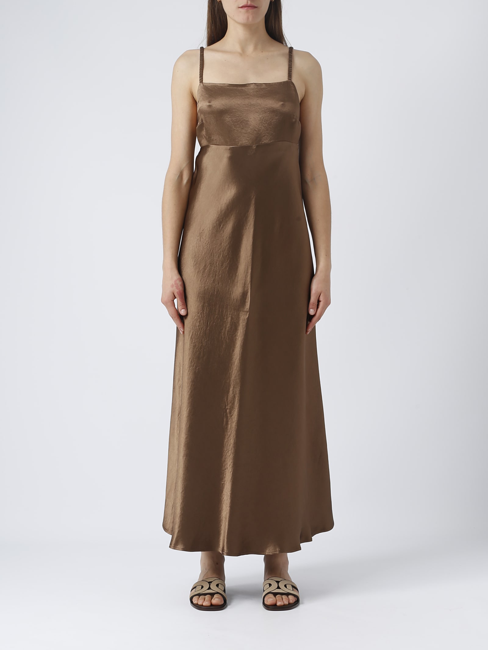 Max Mara Baden Satin Sleeveless Flared Midi Dress In Bruciato