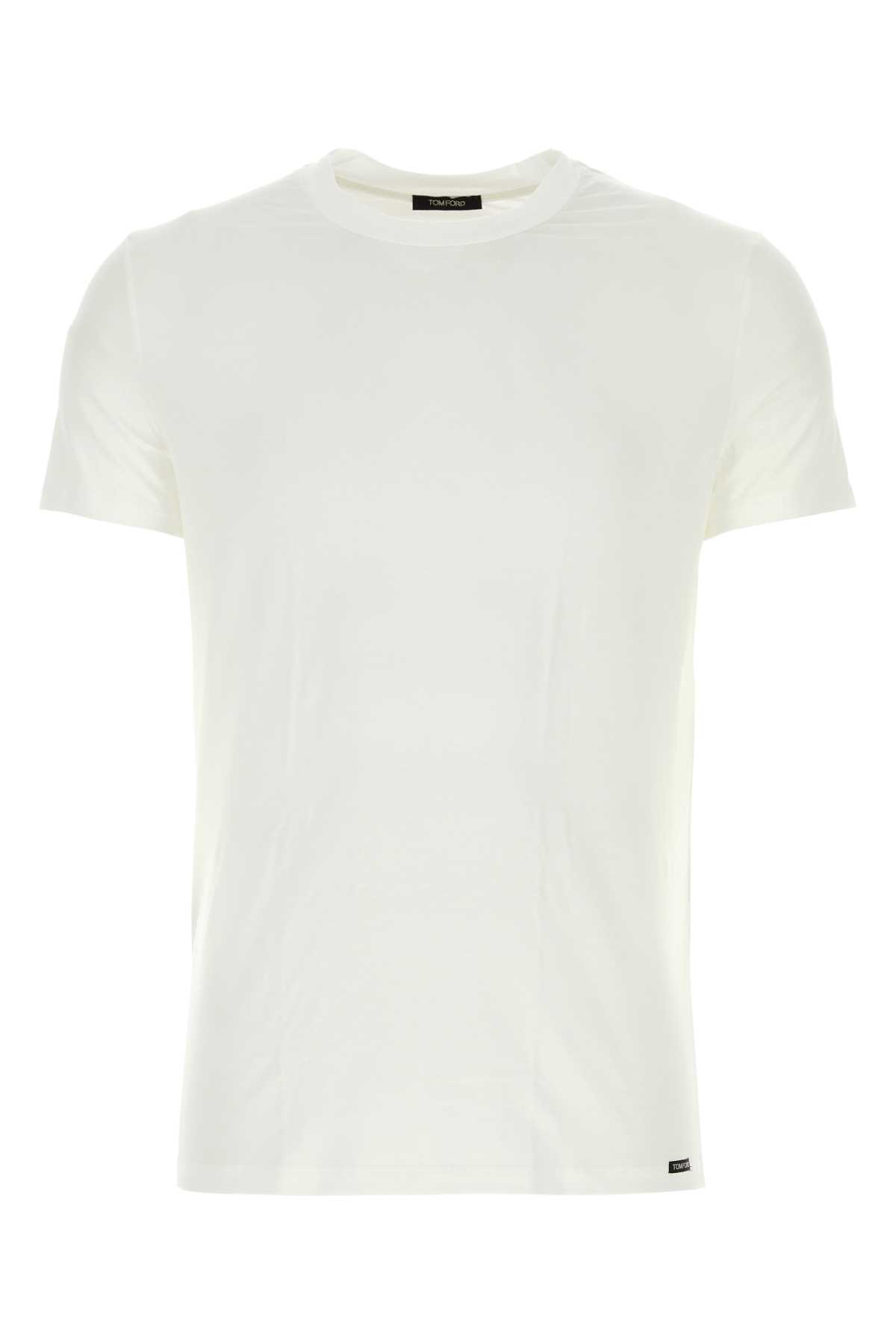 Shop Tom Ford White Stretch Cotton Blend T-shirt