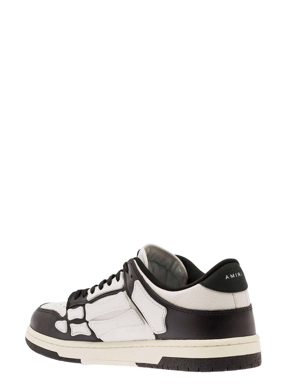 Shop Amiri Skel Top Low White And Black Sneakers With Skeleton Patch In Leather Man