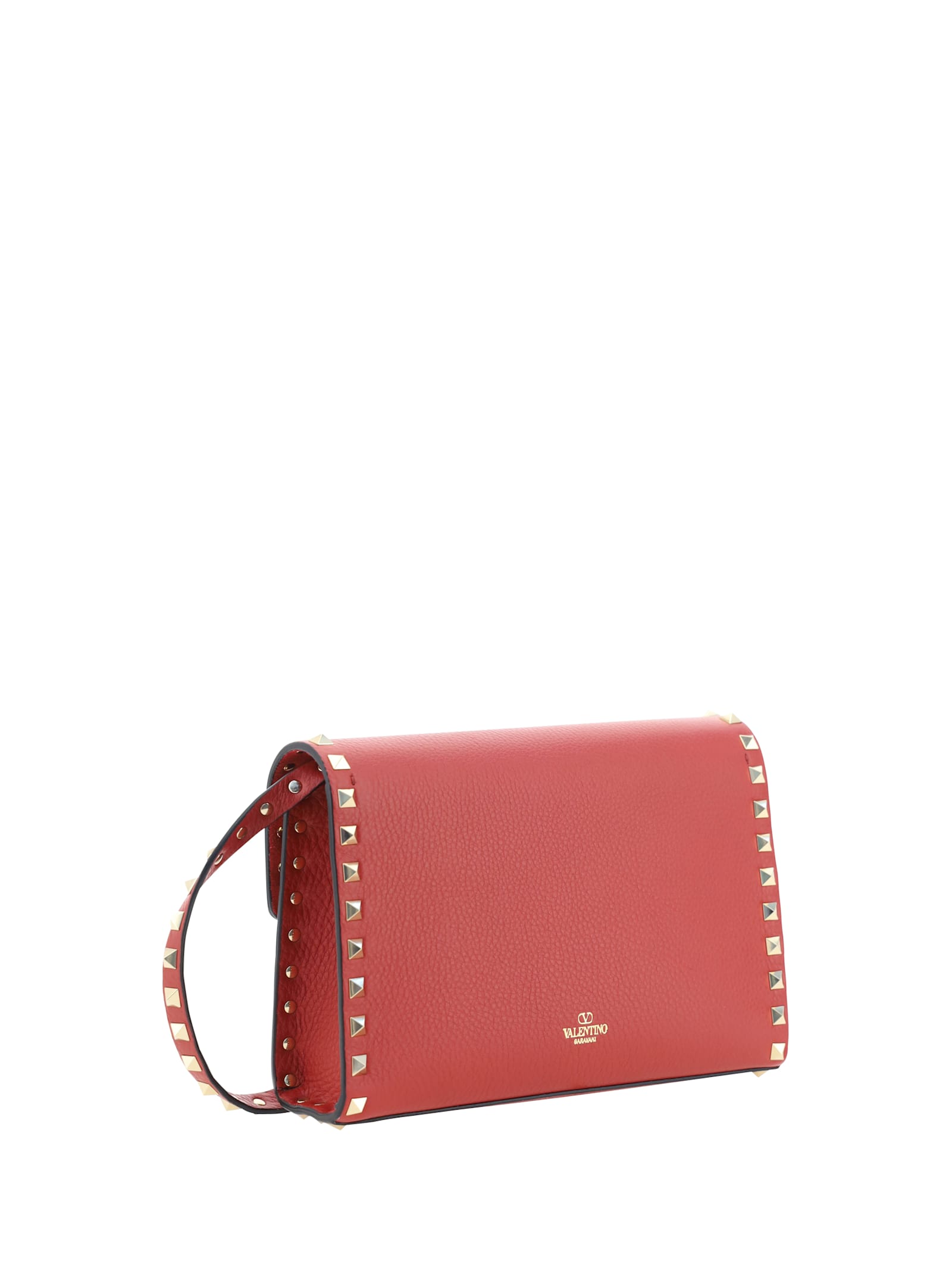 Shop Valentino Small Rockstud Shoulder Bag In Rosso V