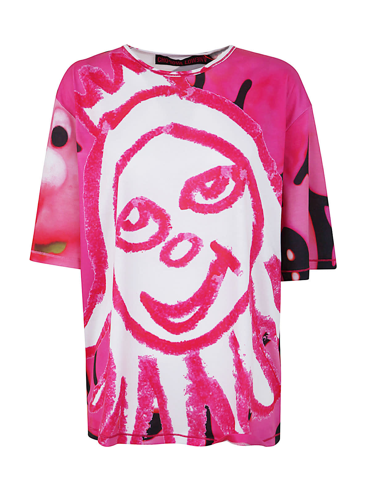 Chopova Lowena Pink Rose Queen Oversized T-shirt In White And Pink