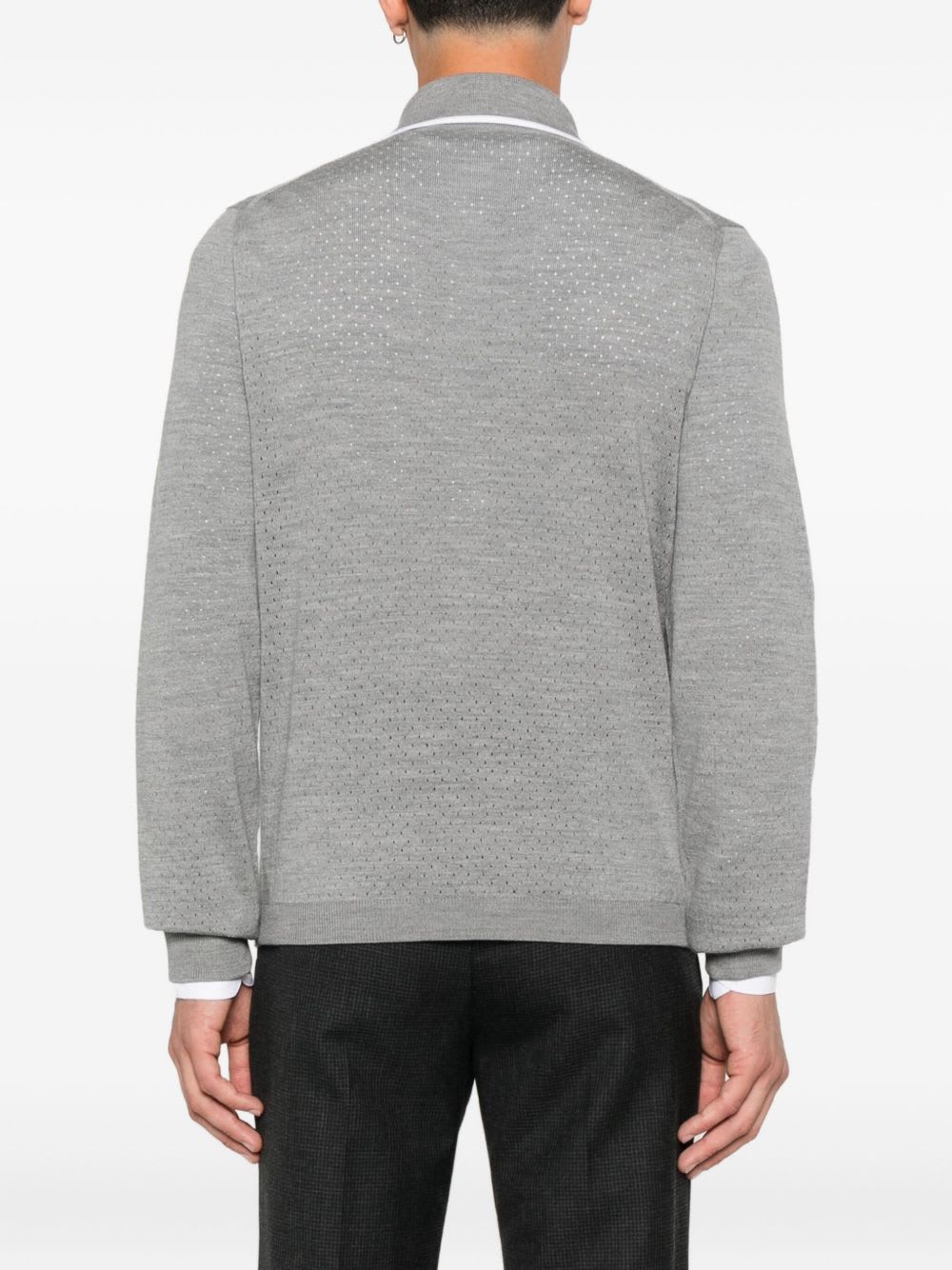 Gucci Men Wool Long-sleeves Polo Shirt In Gray