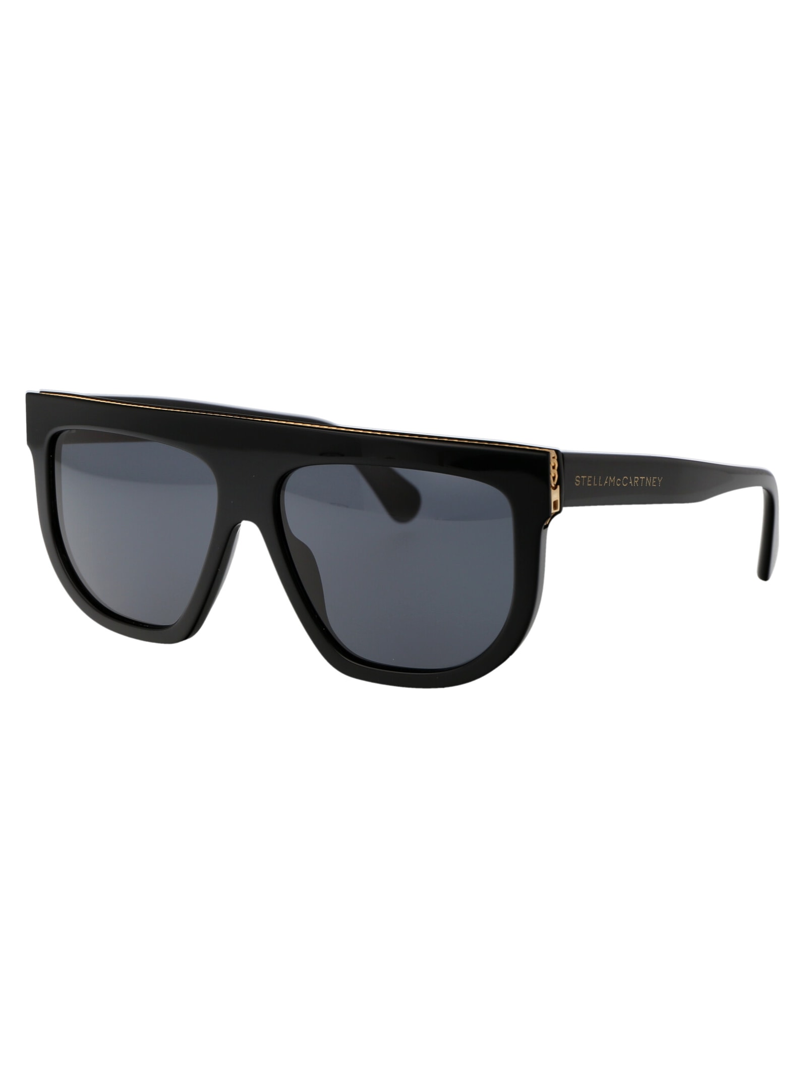 Shop Stella Mccartney Falabella Sunglasses In 01a Shiny Black / Smoke