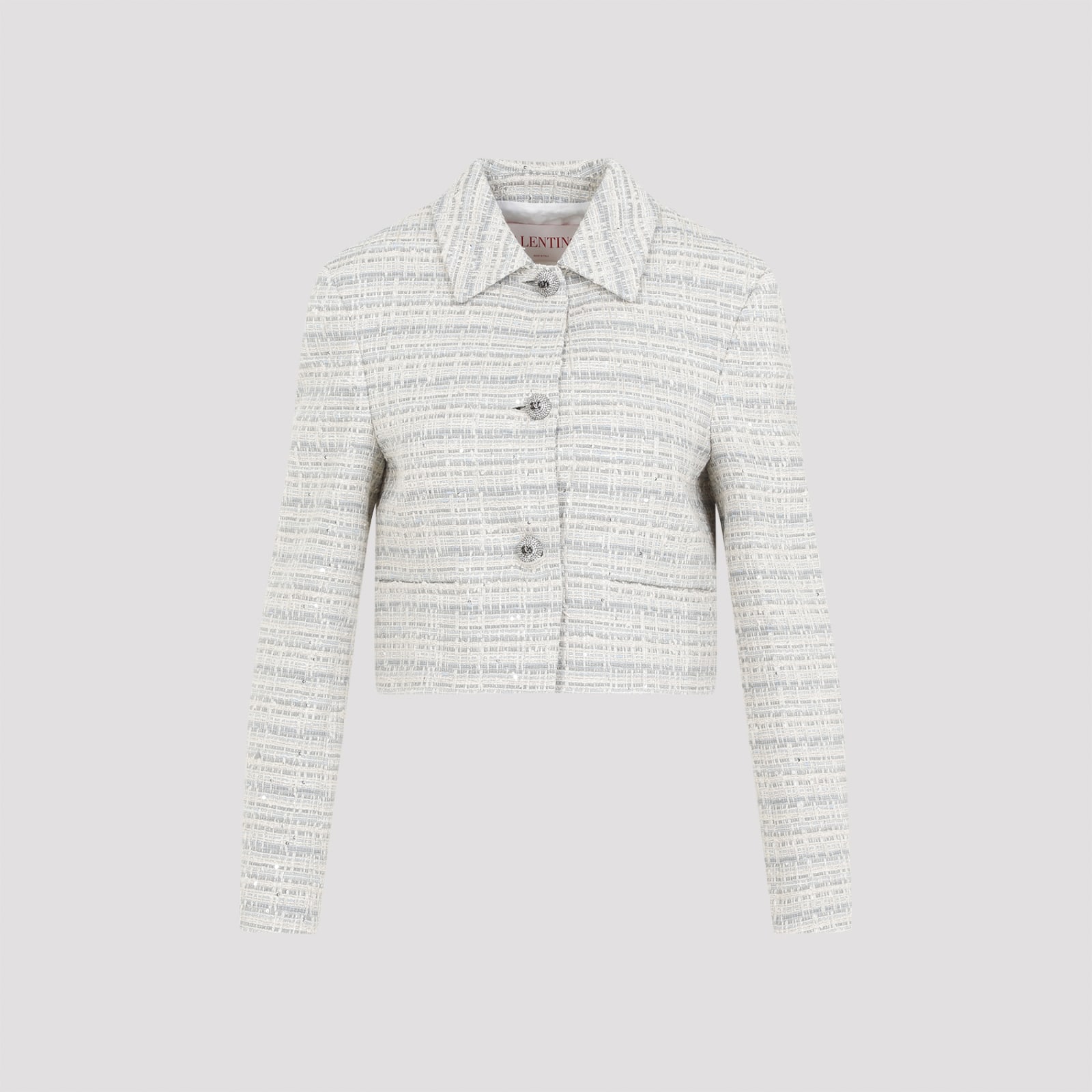 Shop Valentino Tweed Jacket In J Avorio Grey Blue