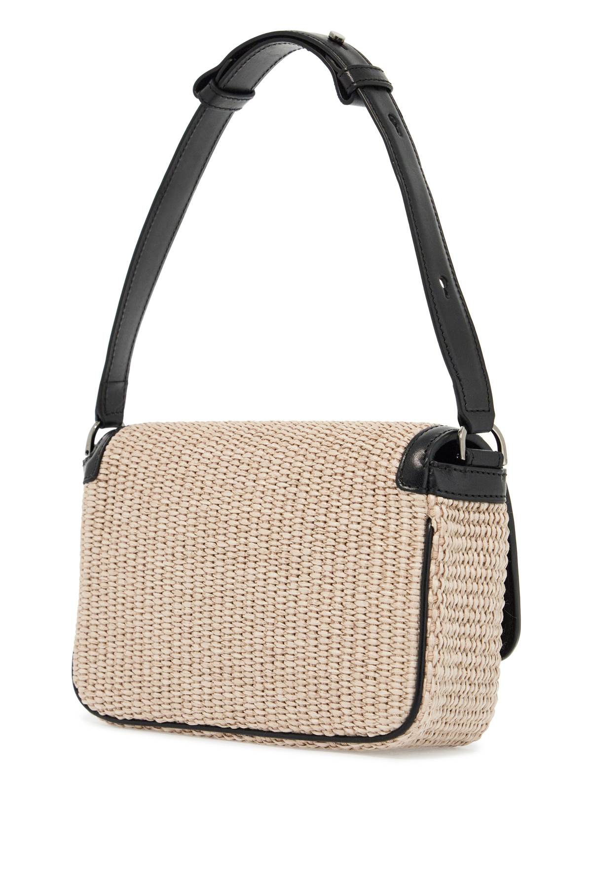 Shop Versace Milano Raffia Bag In Natural+black-ruthenium (black)