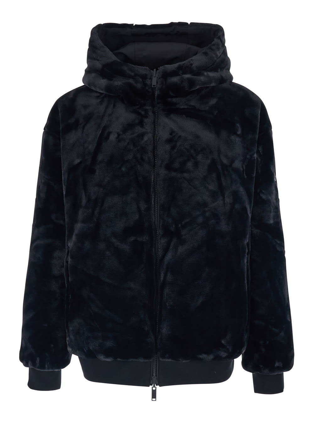 Moose Knuckles Roland Black Reversible Sweatshirt With Drawstring Hood And Logo Plaque On The Sleeve In Tech Fabric In Black