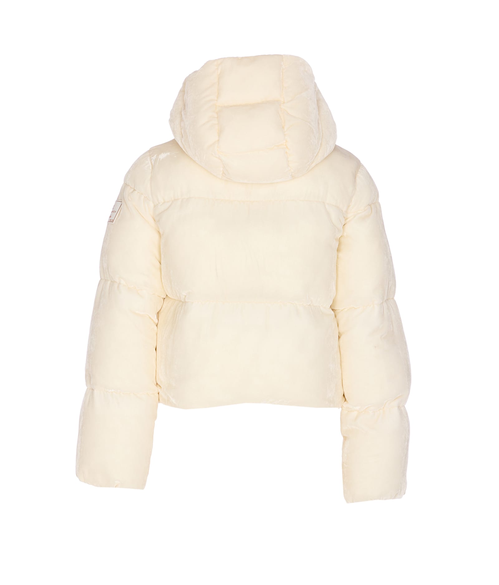 Elisabetta Franchi Milk Velvet Hooded Down Jacket In White