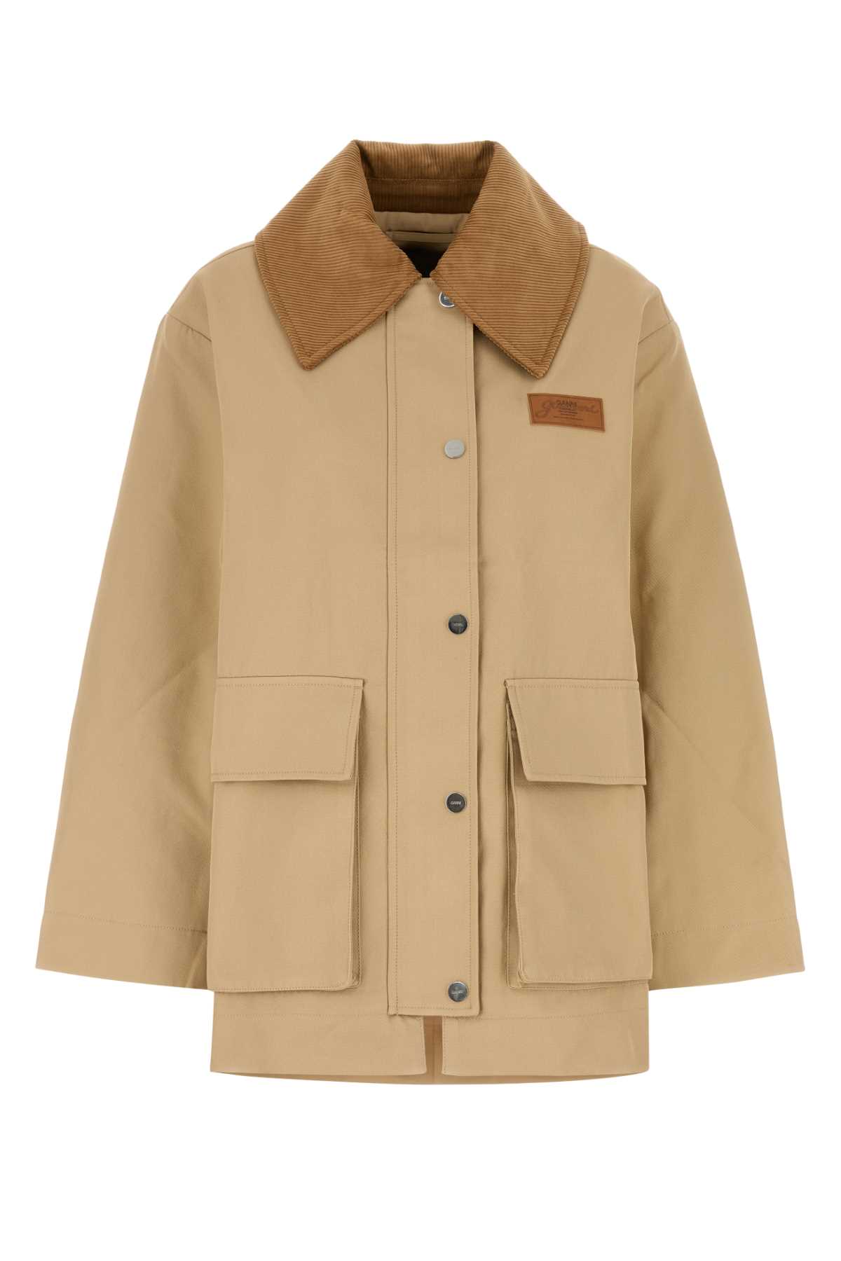 Ganni Camel Twill Midi Jacket In Metallic