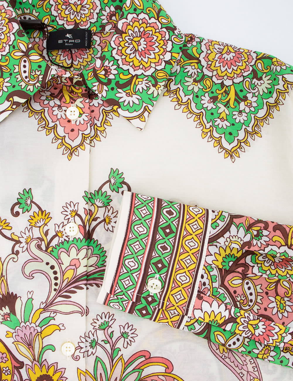 Etro Multicolor Shirt With Classic Collar And All-over Paisley Print In Cotton And Silk Woman In Print On White Base