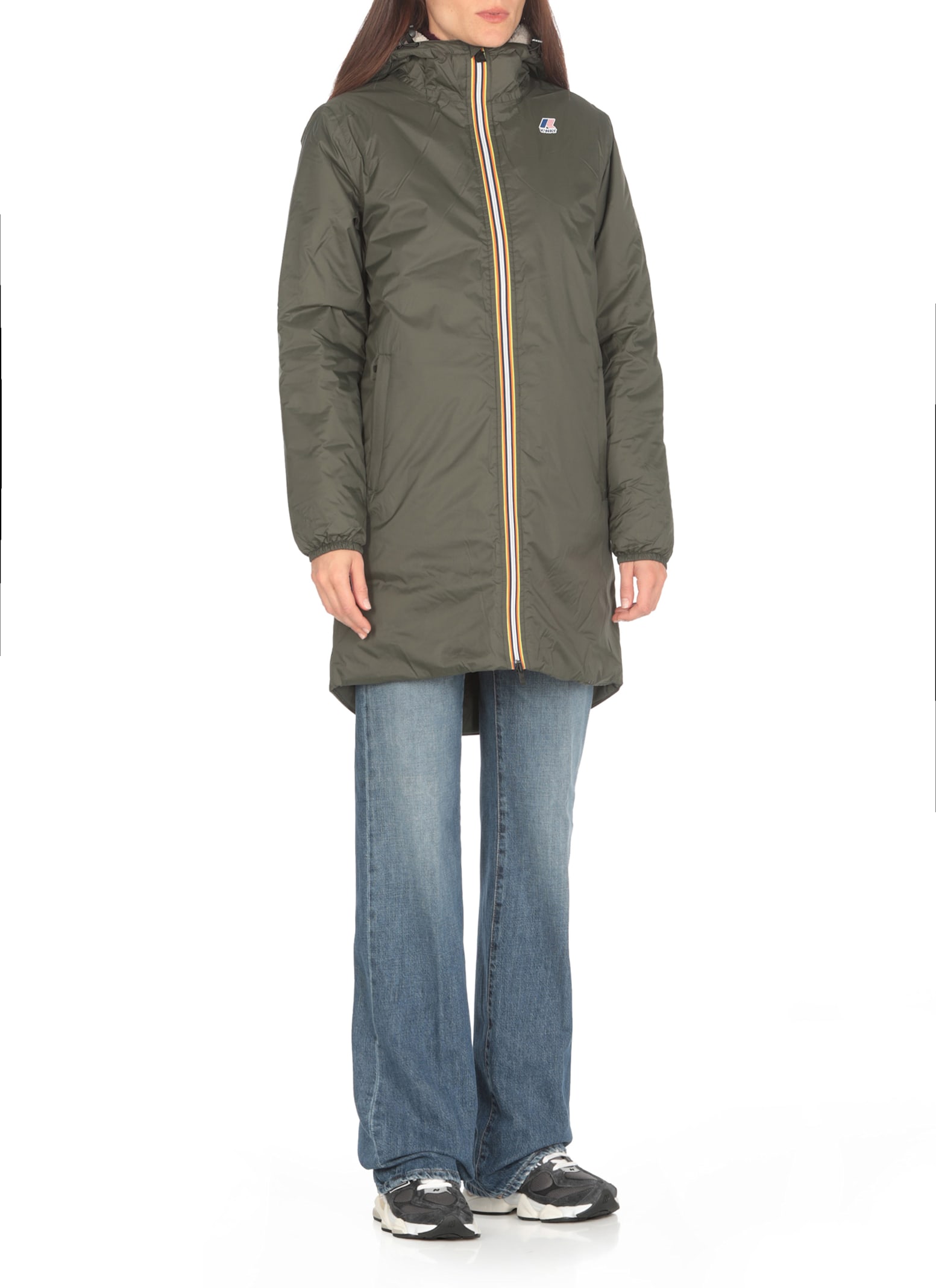 Shop K-way Le Vrai 3.0 Eiffel Orsetto Padded Coat In Green