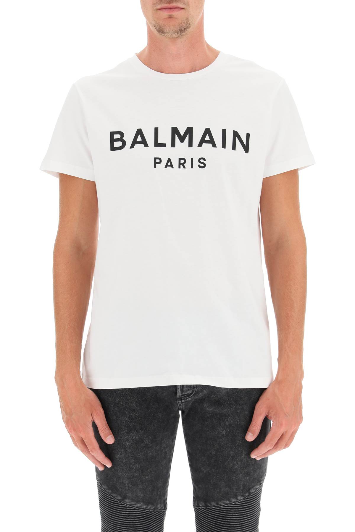 Shop Balmain Logo Print T-shirt In Blanc/noir