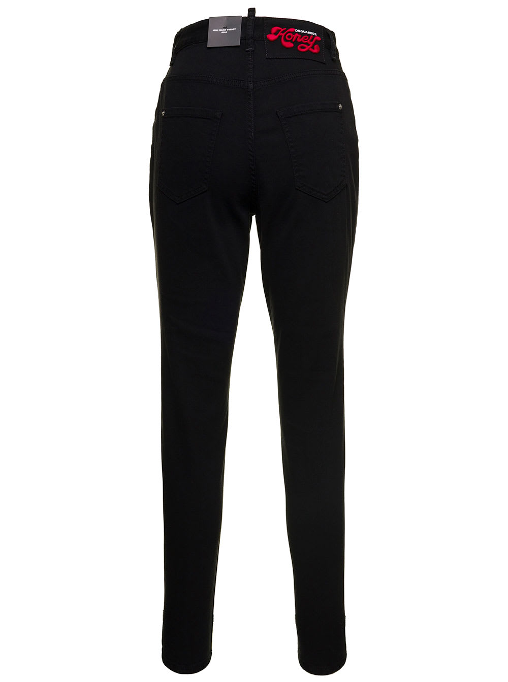 Shop Dsquared2 Honey Black High-waisted Skinny Jeans With Logo Tag In Stretch Denim Woman