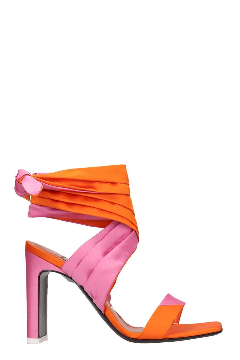 Attico 95mm Jersey Stretch Lace Up Sandals In Orange Pink