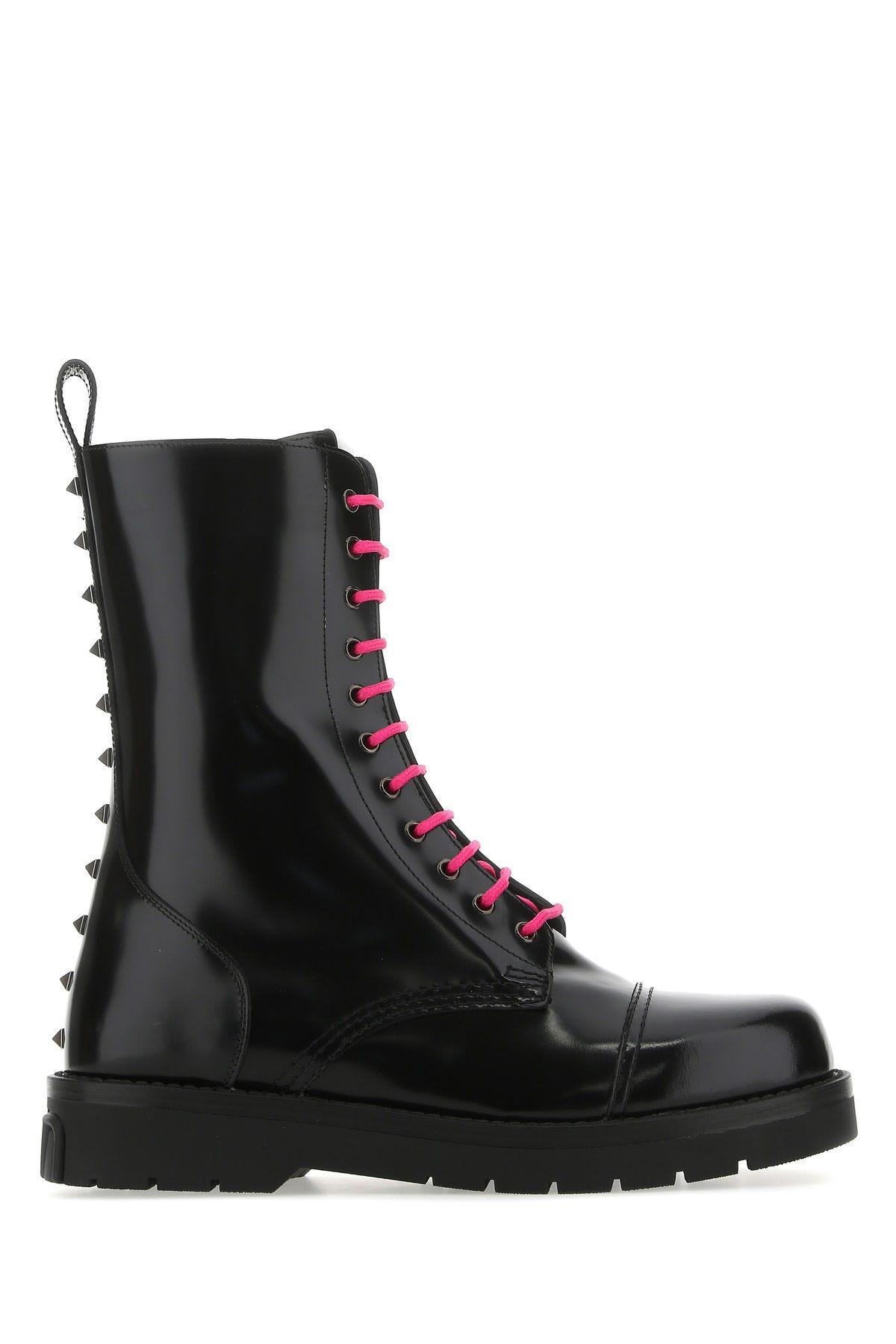 Valentino Garavani Black Leather Combat Boots