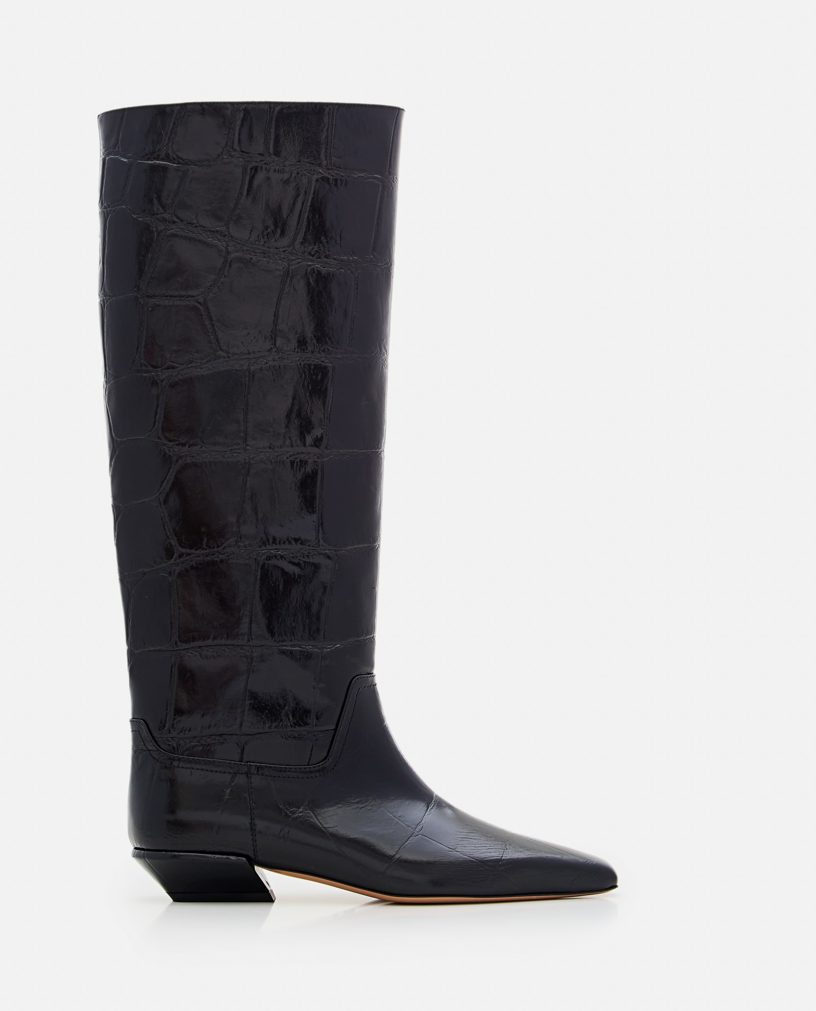 Shop Paris Texas Embossed Croco Leather Bettina Boots In Black