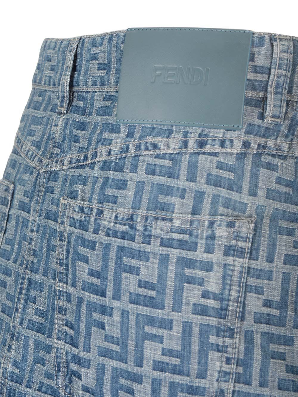 Shop Fendi Chambray Mini Skirt In Light Blue